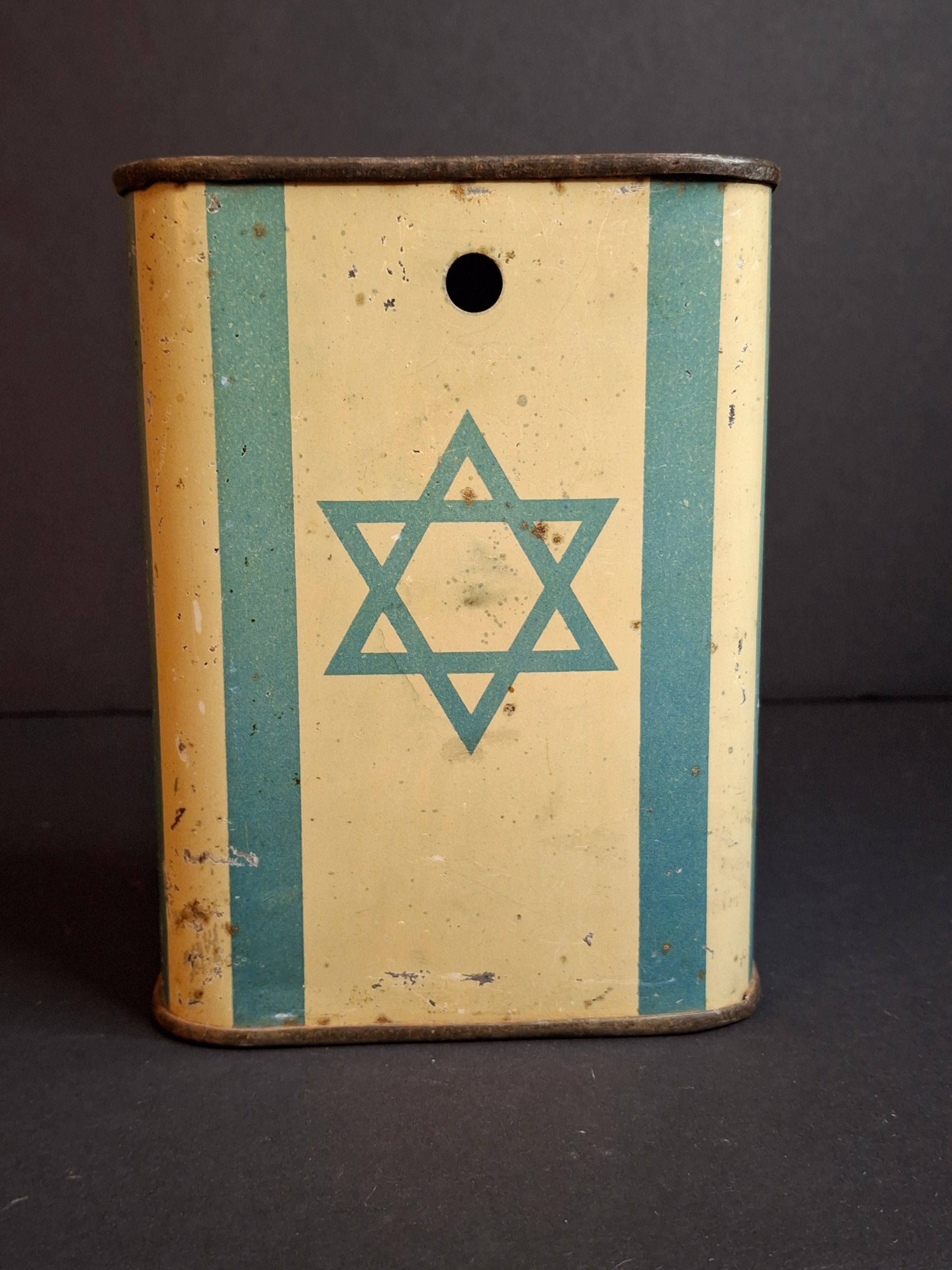 Vintage Argentina JNF KKL Blue Box Tin Charity Bank Tzedakah Pushke Map Judaica