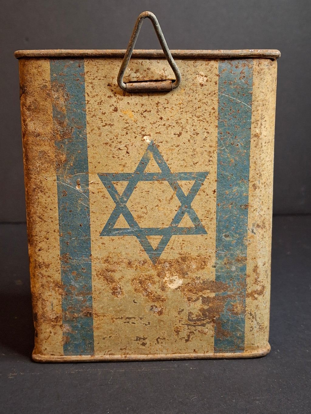 Lot of 5 Vintage JNF Tzedakah Boxes | Complete Historical Evolution Set c. 1940s–1950s | Mandate Palestine Pre-State to Early Israel Pushke Tins | Levin-Epstein, Chaim Murro