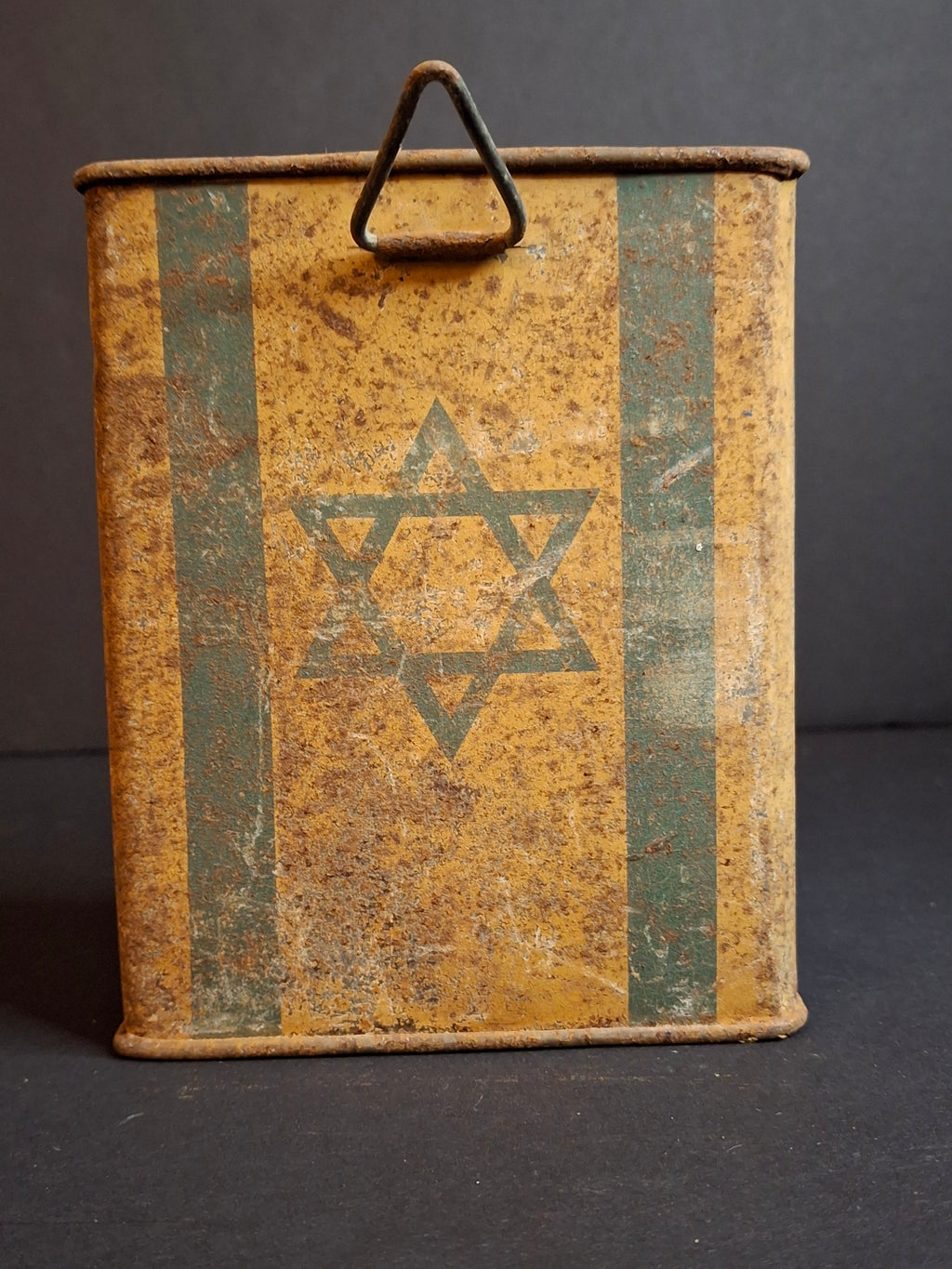 Lot of 5 Vintage JNF Tzedakah Boxes | Complete Historical Evolution Set c. 1940s–1950s | Mandate Palestine Pre-State to Early Israel Pushke Tins | Levin-Epstein, Chaim Murro