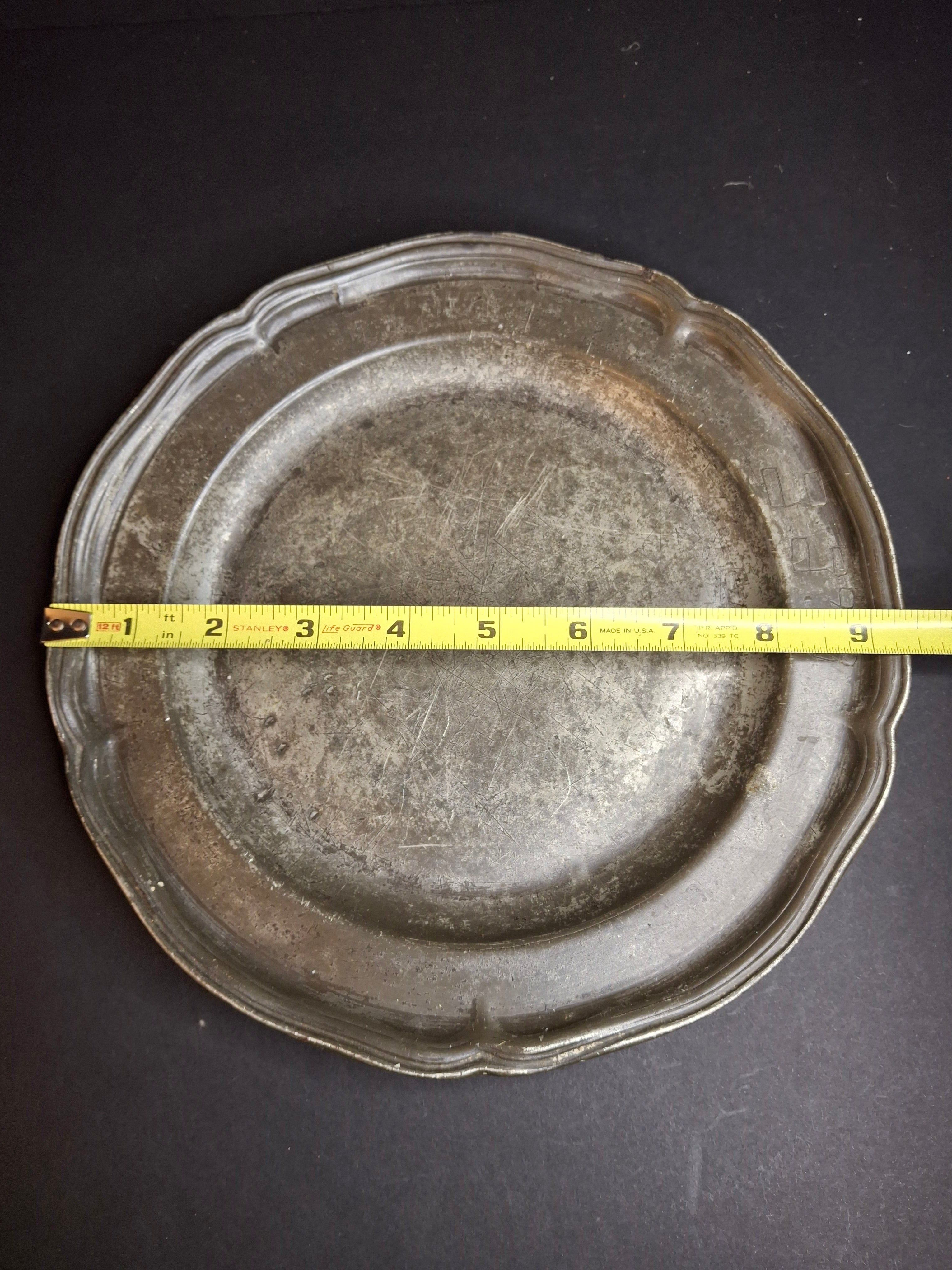 Antique 18th Century German Judaica Pewter Plate Hand-Engraved Hebrew Inscription