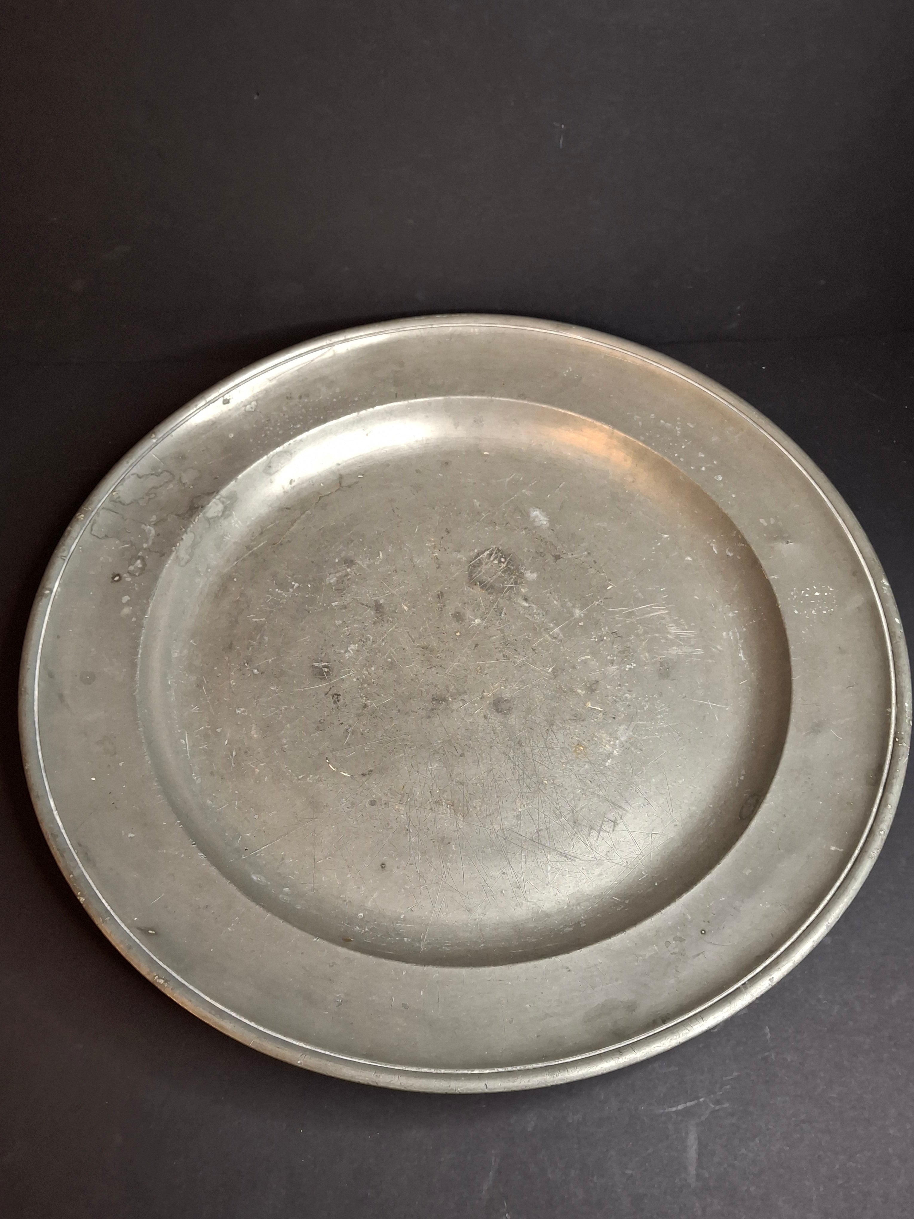 Large Antique 14" Pewter Charger Plate - Early American Style "Blanck" Touch Marks