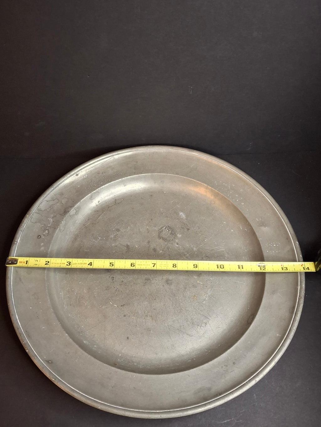 Large Antique 14" Pewter Charger Plate - Early American Style "Blanck" Touch Marks