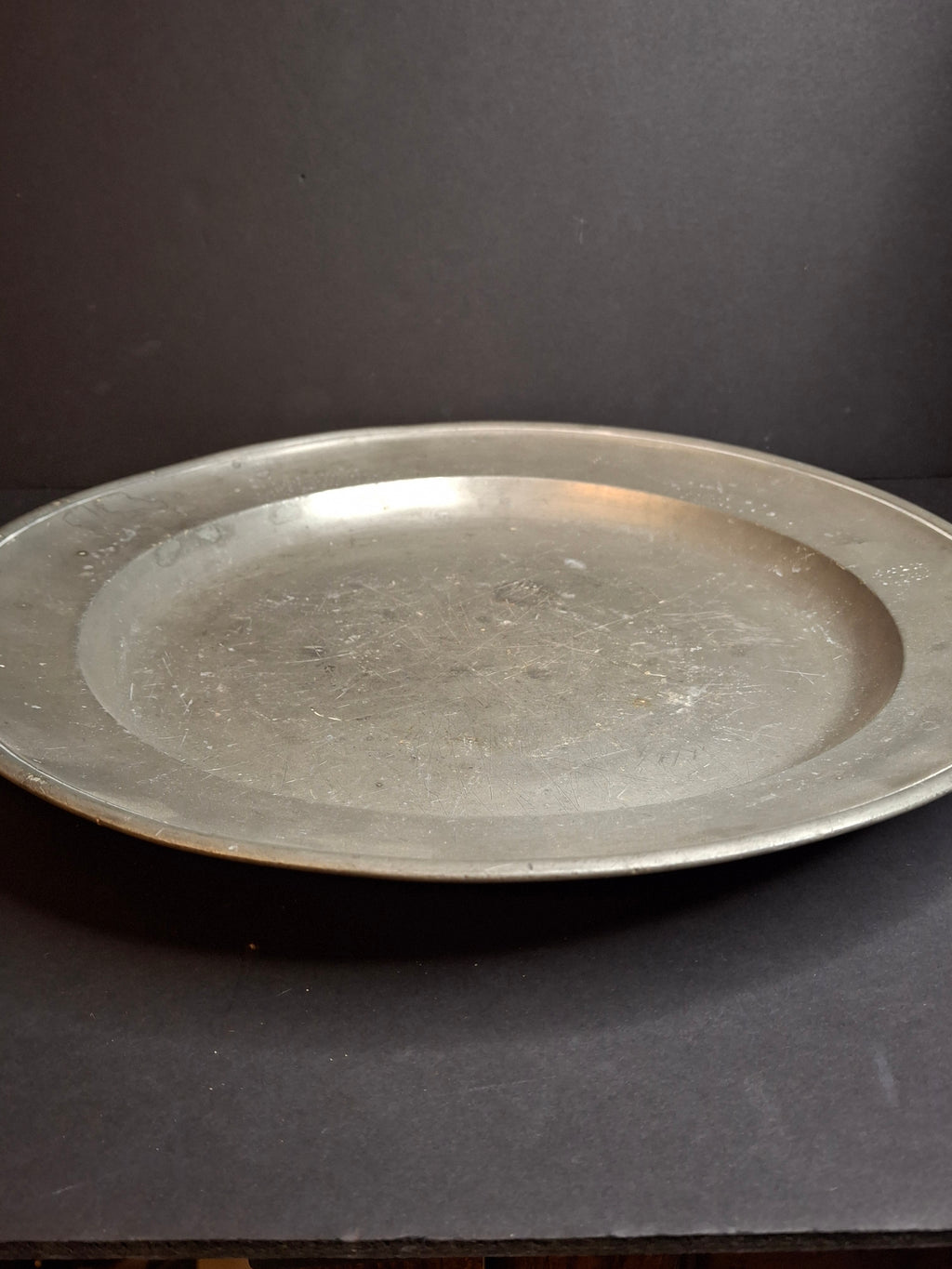 Large Antique 14" Pewter Charger Plate - Early American Style "Blanck" Touch Marks