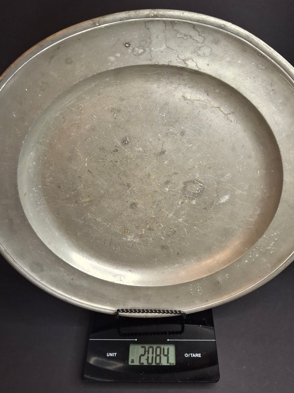 Large Antique 14" Pewter Charger Plate - Early American Style "Blanck" Touch Marks