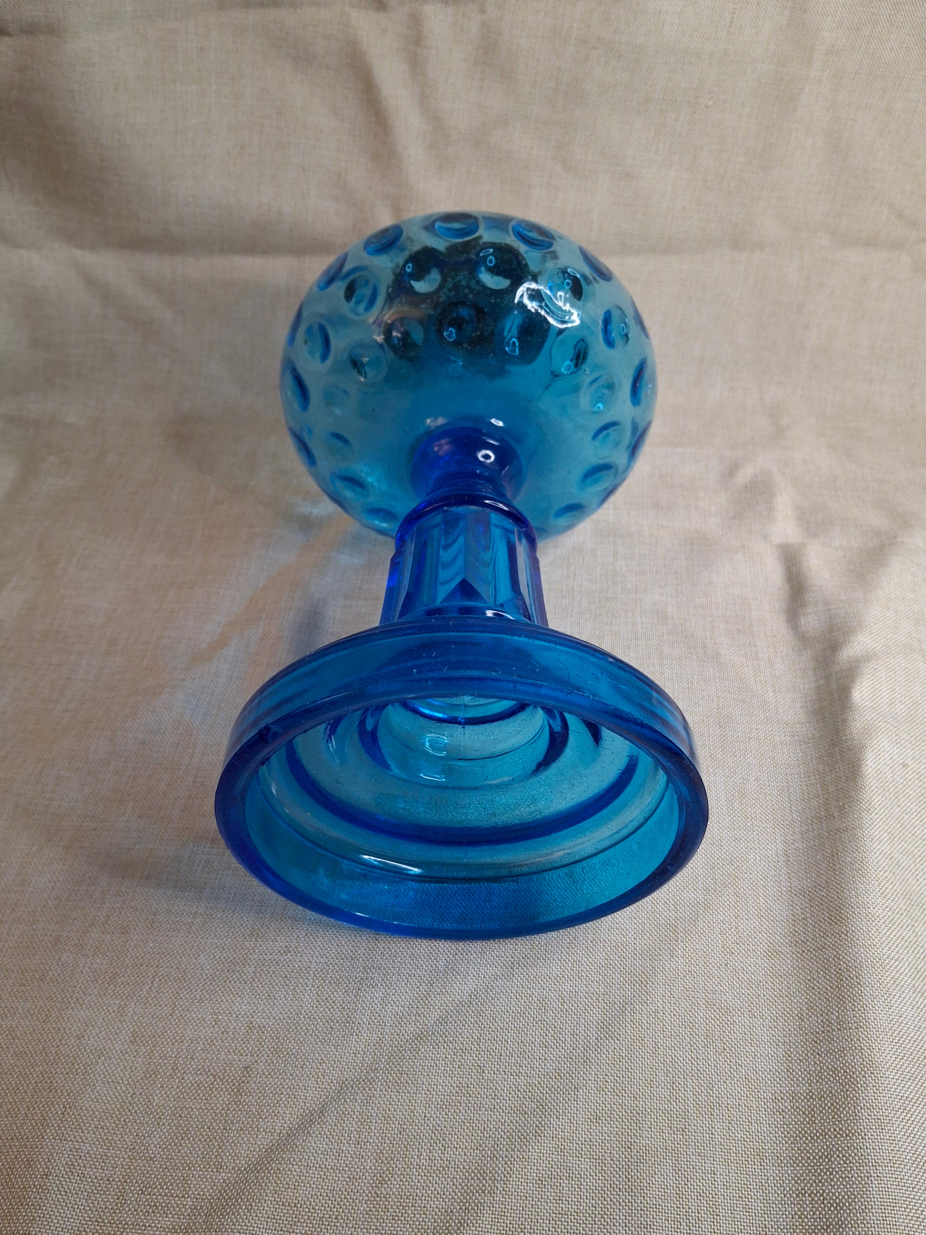 Antique Victorian Blue Opalescent Coin Dot Kerosene Oil Lamp, c. 1890, Original