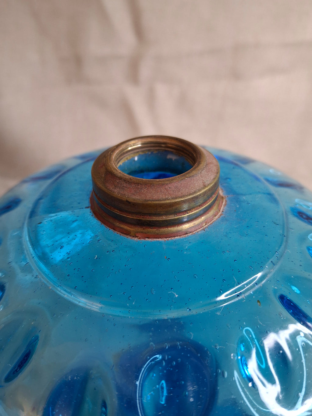 Antique Victorian Blue Opalescent Coin Dot Kerosene Oil Lamp, c. 1890, Original