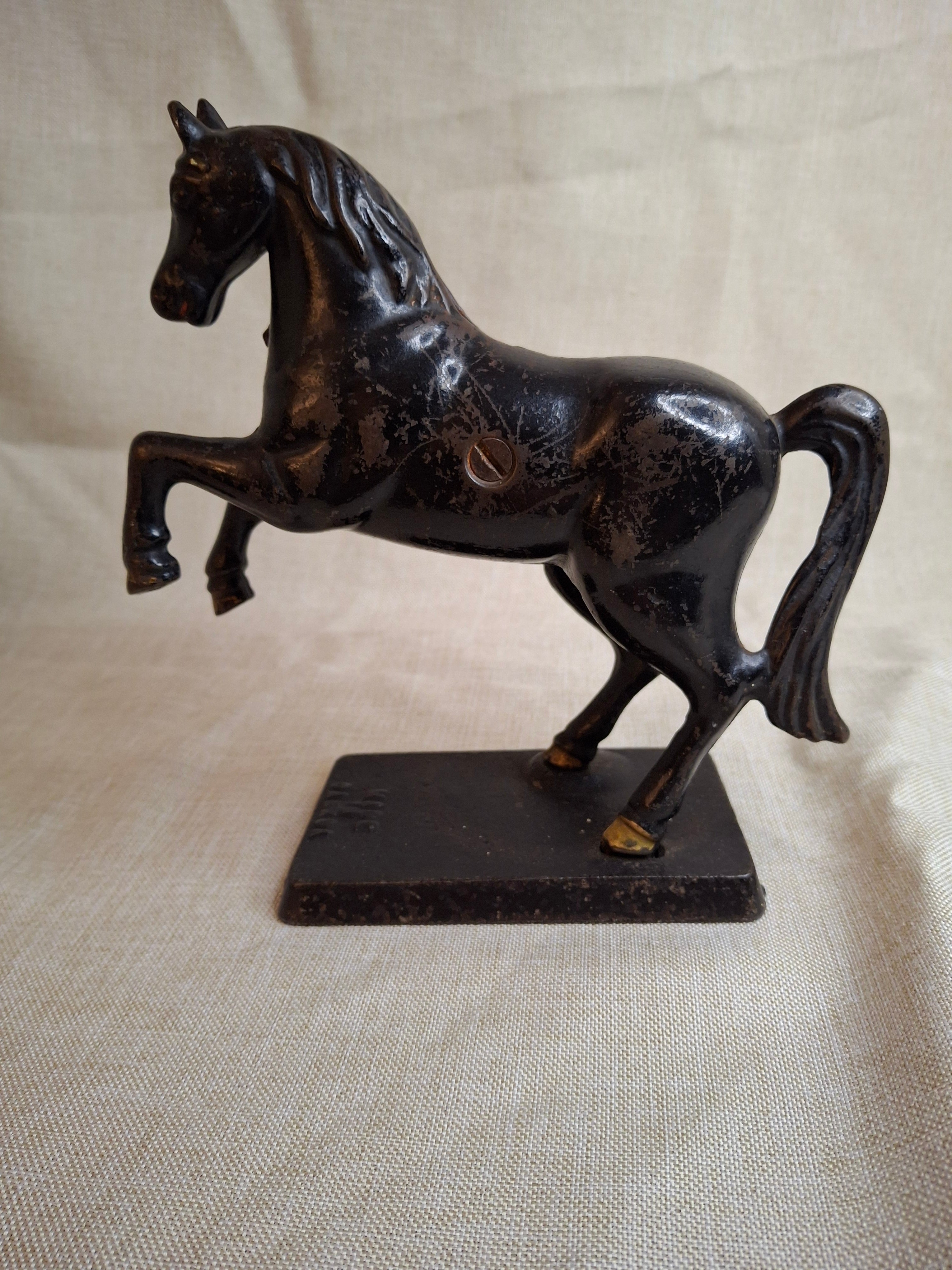 Original Paint Vintage Cast Iron Rearing Horse Still Bank - Made in Canada - Excellent Patina
