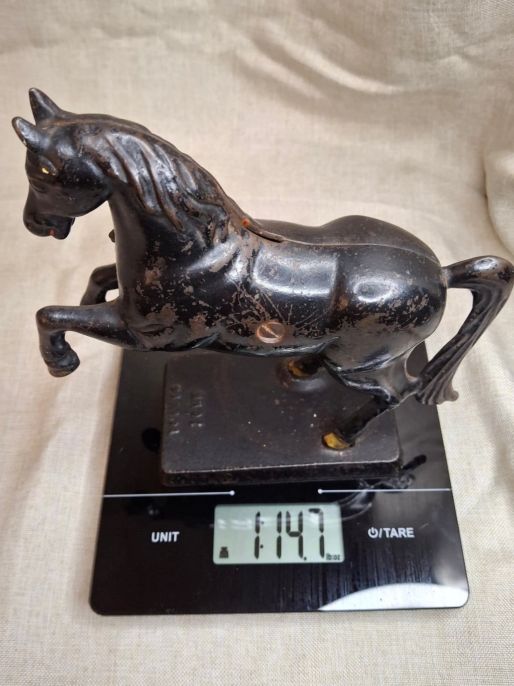 Original Paint Vintage Cast Iron Rearing Horse Still Bank - Made in Canada - Excellent Patina