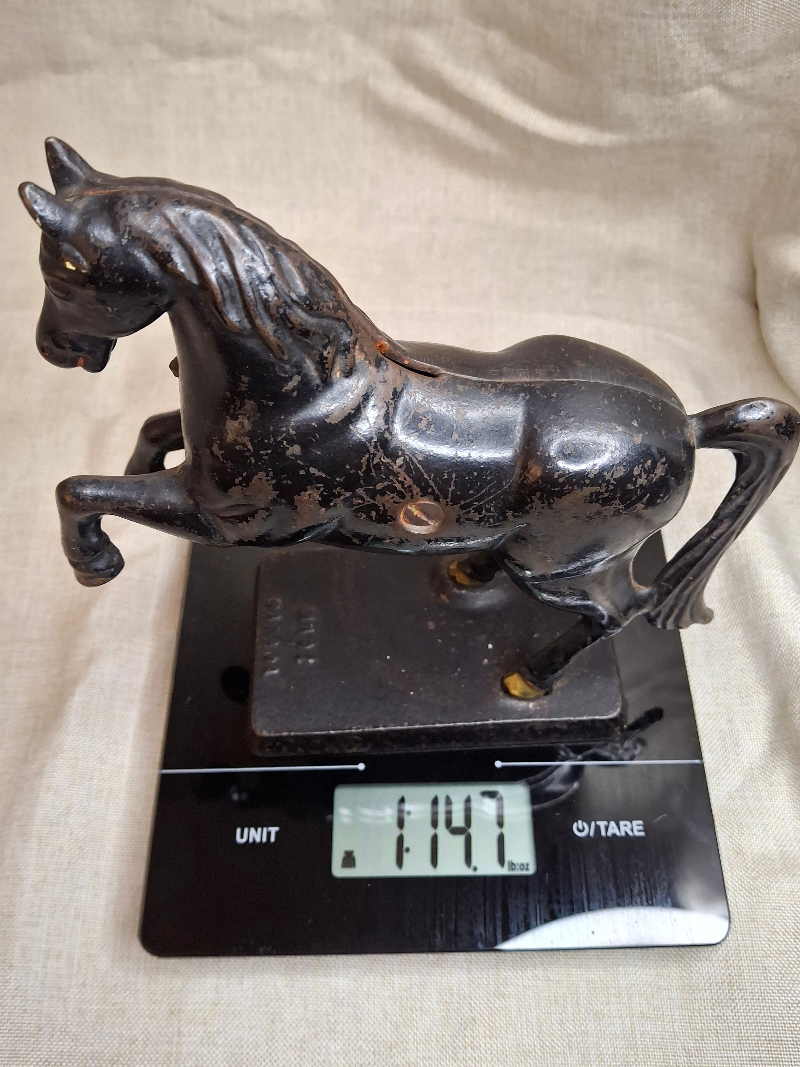 Original Paint Vintage Cast Iron Rearing Horse Still Bank - Made in Canada - Excellent Patina
