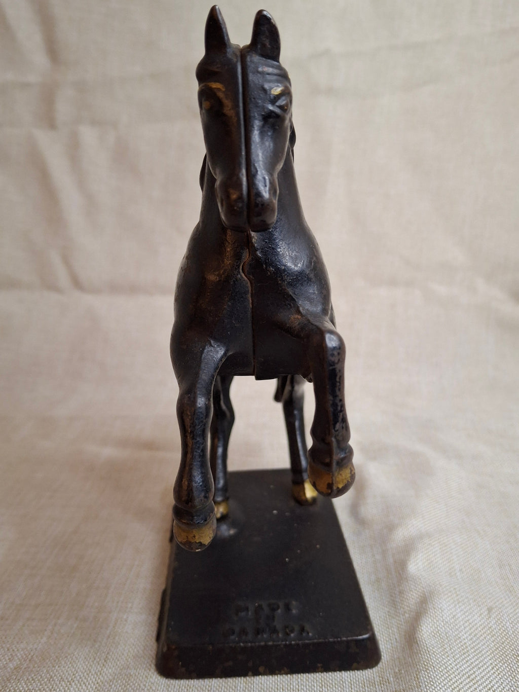 Original Paint Vintage Cast Iron Rearing Horse Still Bank - Made in Canada - Excellent Patina