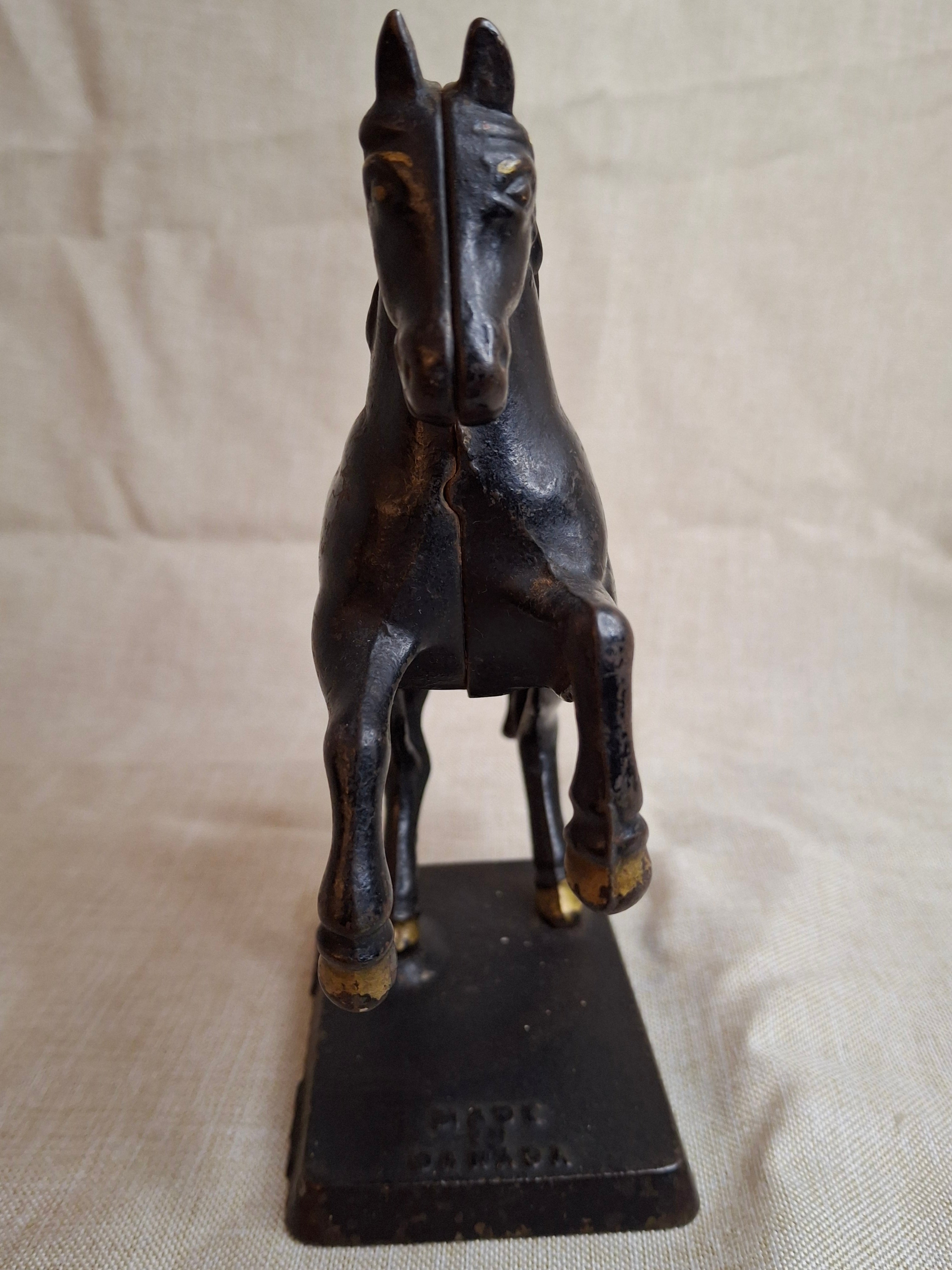 Original Paint Vintage Cast Iron Rearing Horse Still Bank - Made in Canada - Excellent Patina