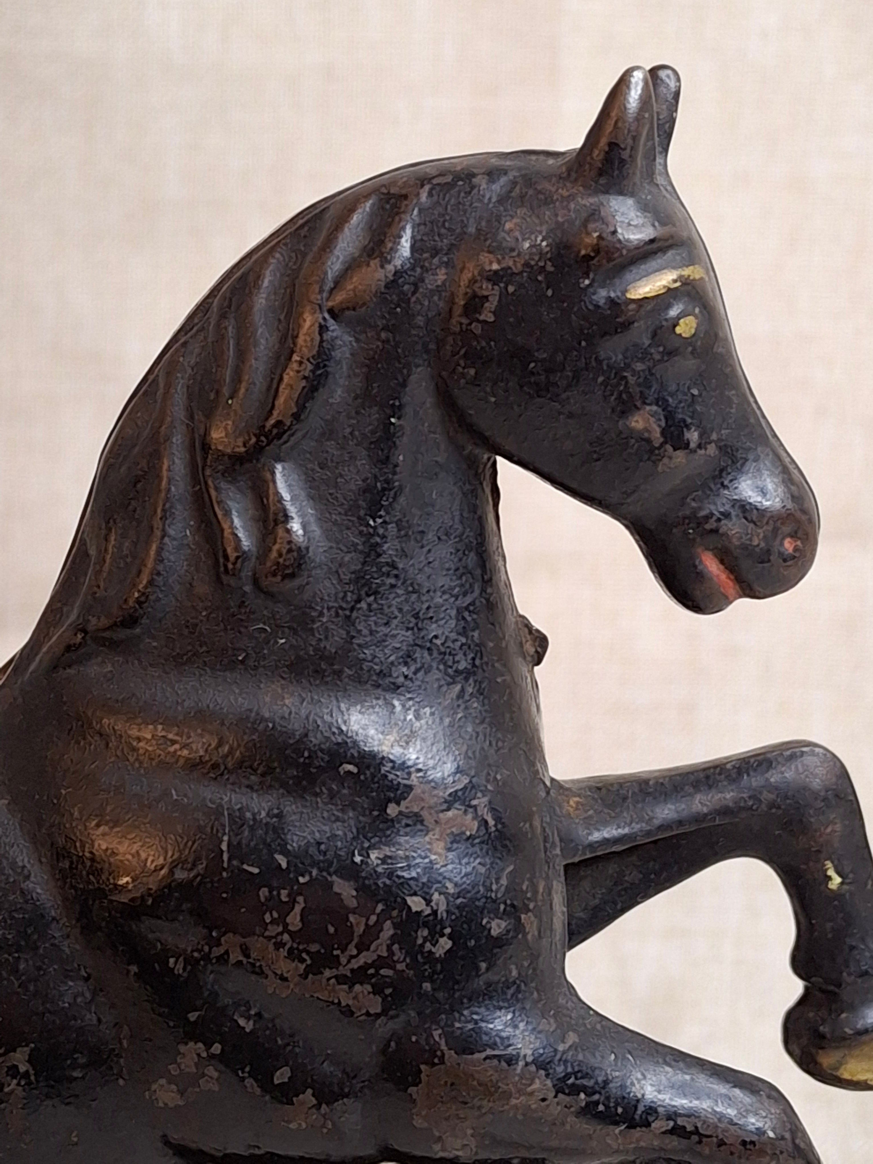 Original Paint Vintage Cast Iron Rearing Horse Still Bank - Made in Canada - Excellent Patina