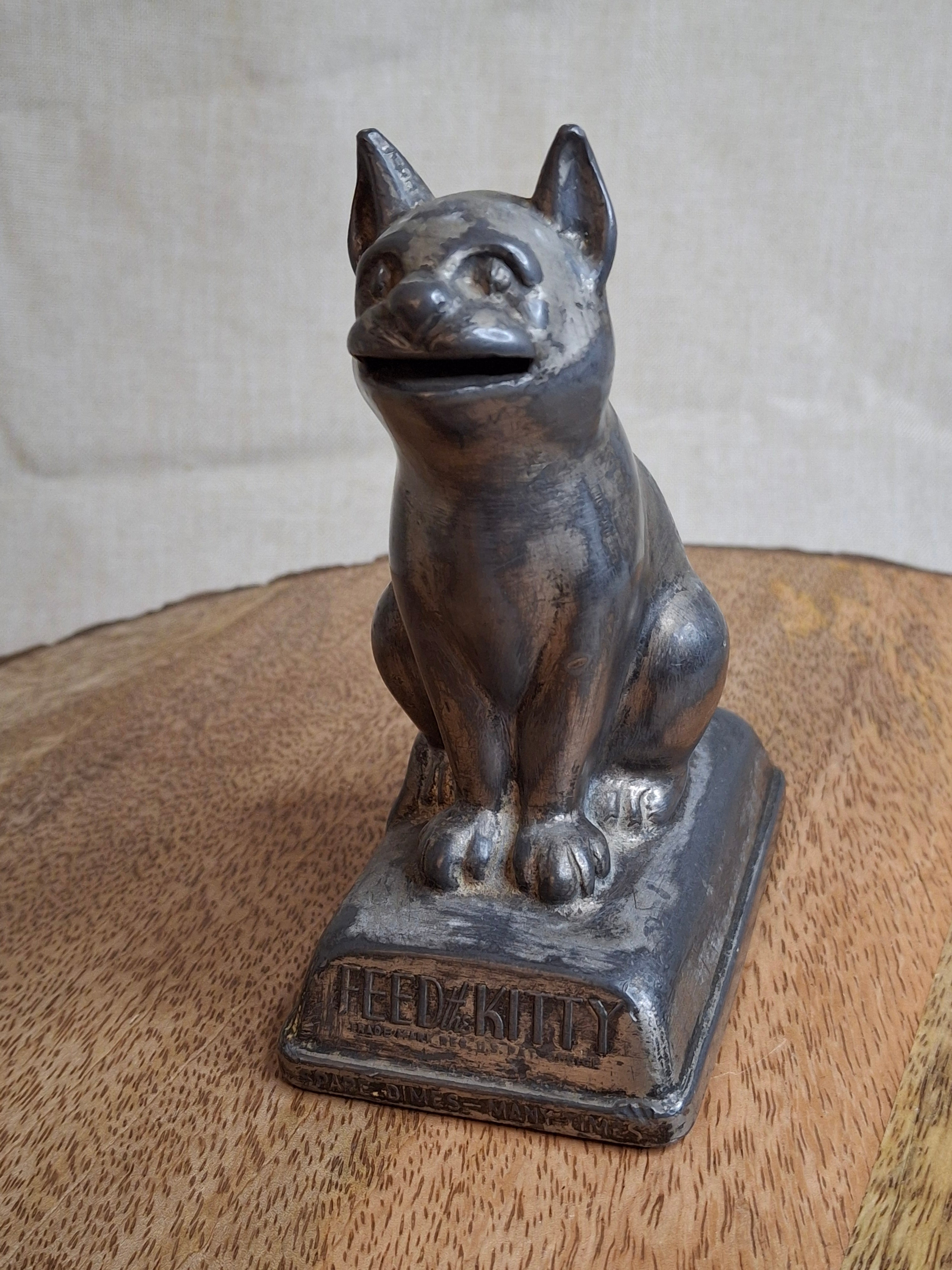 Vintage "Feed the Kitty" Cast Metal Advertising Bank - First National Bank McKees Rocks PA