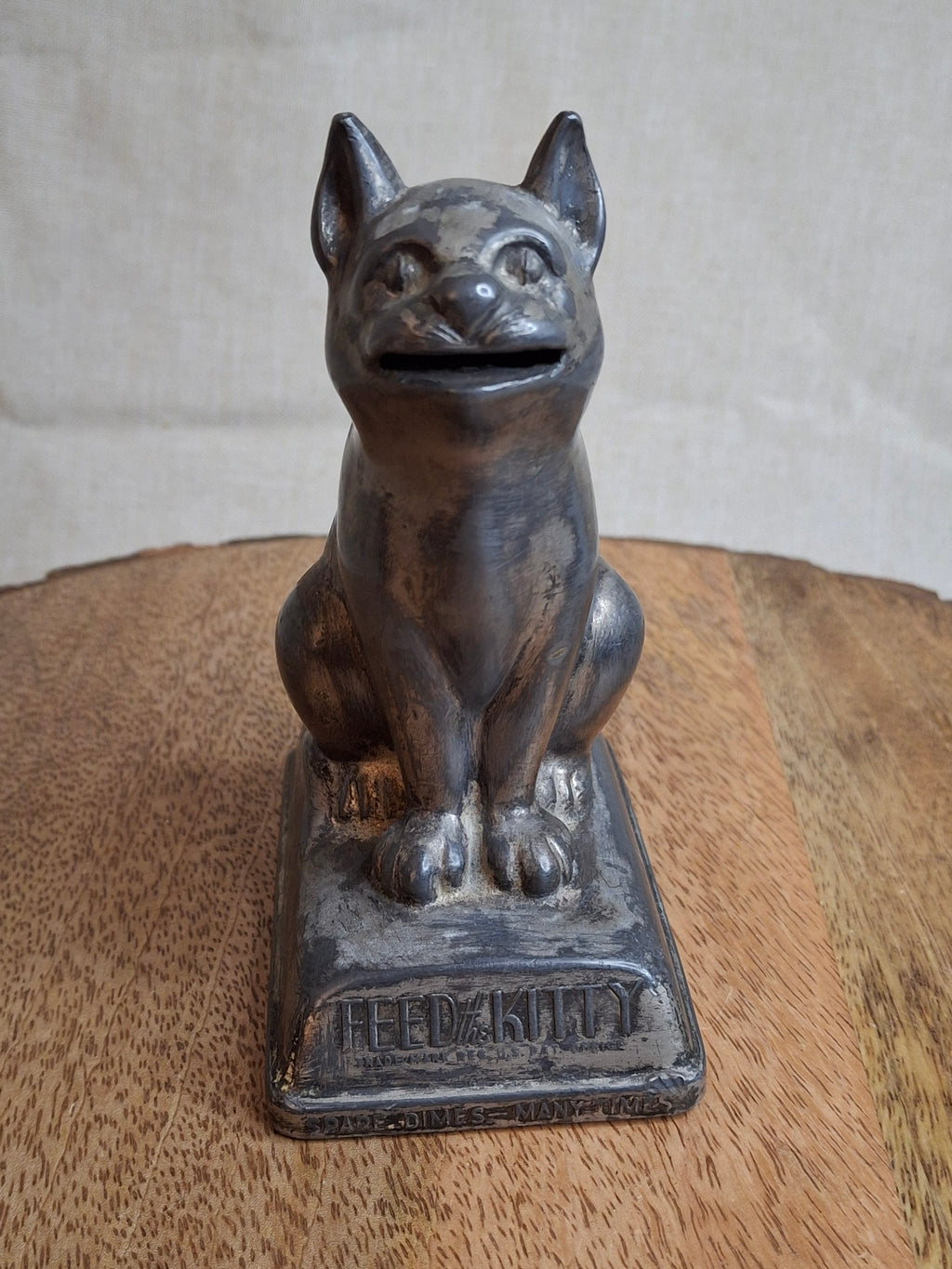 Vintage "Feed the Kitty" Cast Metal Advertising Bank - First National Bank McKees Rocks PA