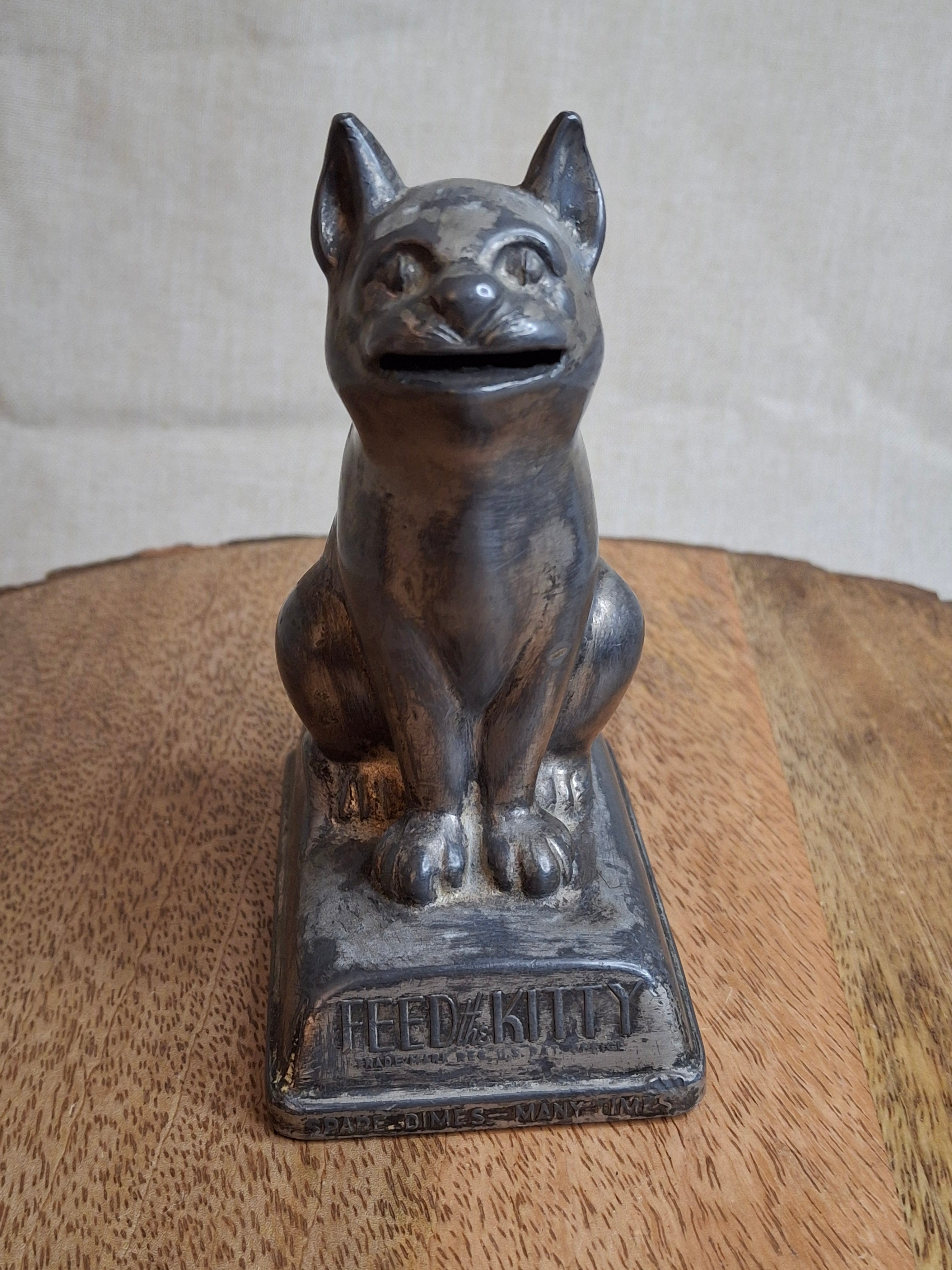 Vintage "Feed the Kitty" Cast Metal Advertising Bank - First National Bank McKees Rocks PA