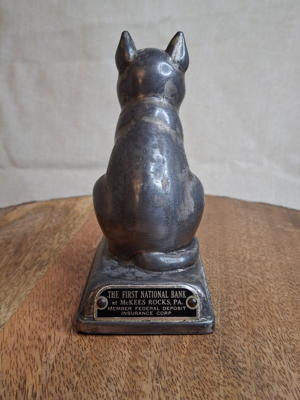 Vintage "Feed the Kitty" Cast Metal Advertising Bank - First National Bank McKees Rocks PA