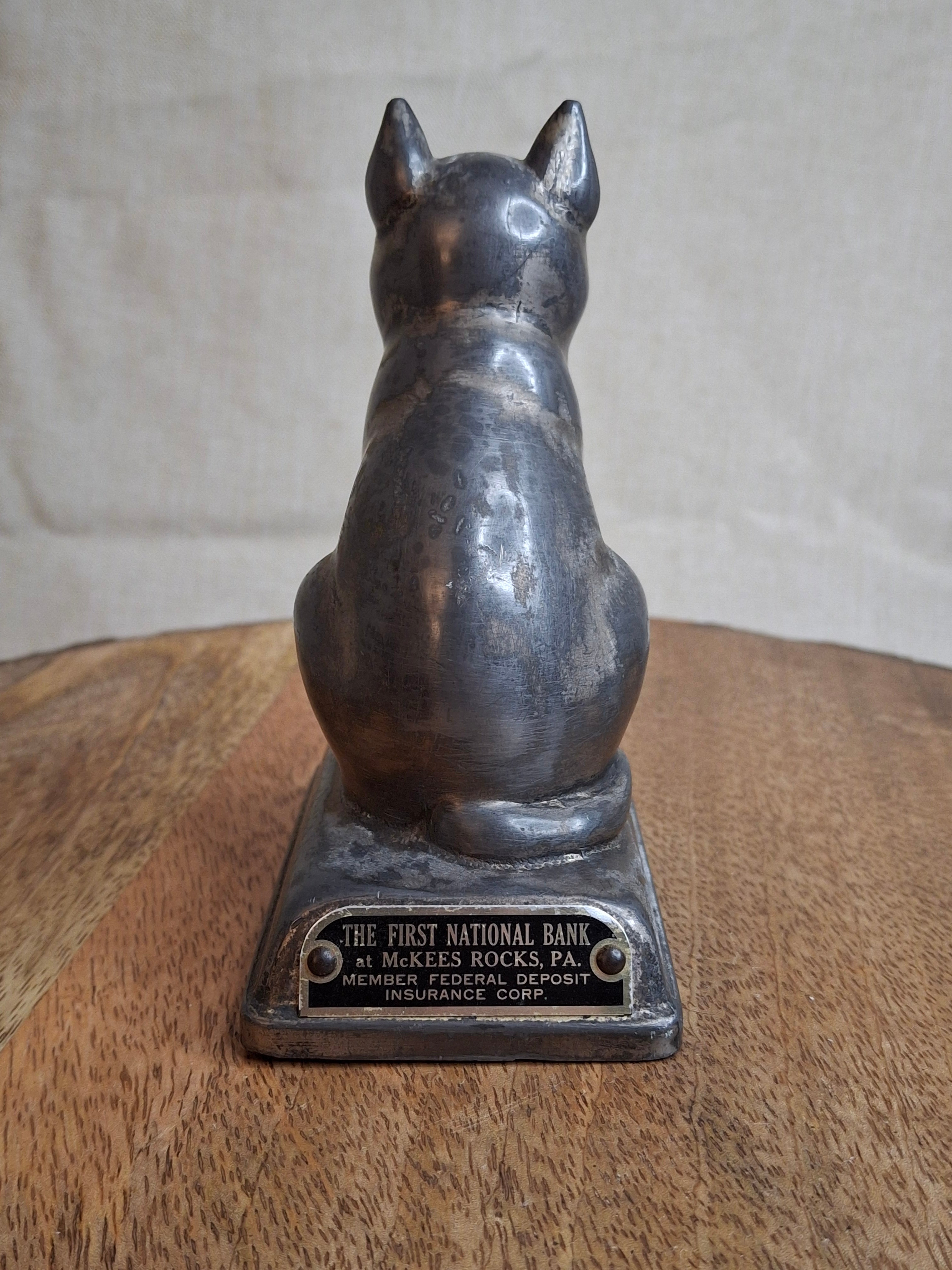Vintage "Feed the Kitty" Cast Metal Advertising Bank - First National Bank McKees Rocks PA