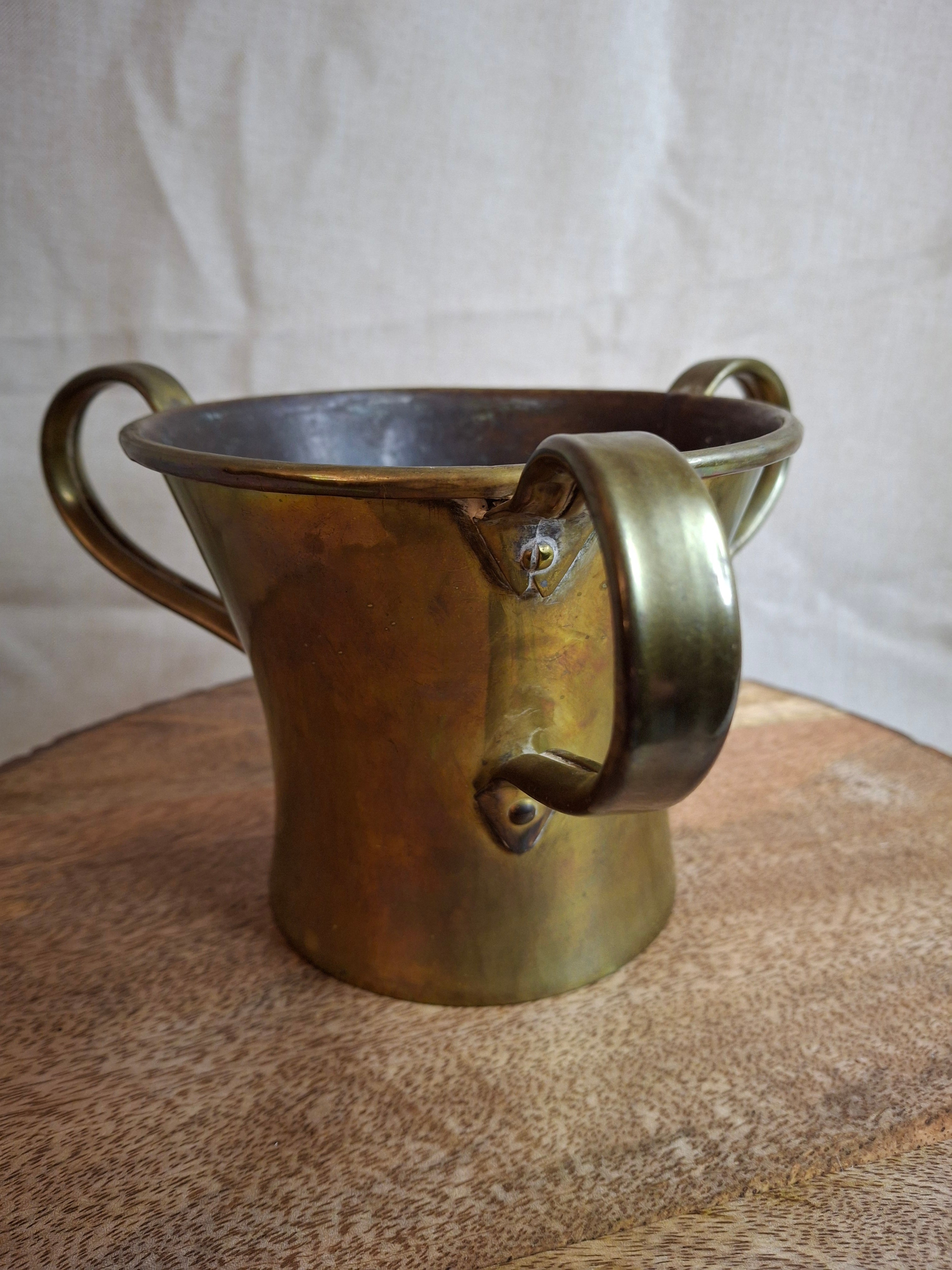 Antique 19th Century Imperial Russian Brass 3-Handle Negel Vasser Netilat Yadayim Wash Laver Cup Judaica