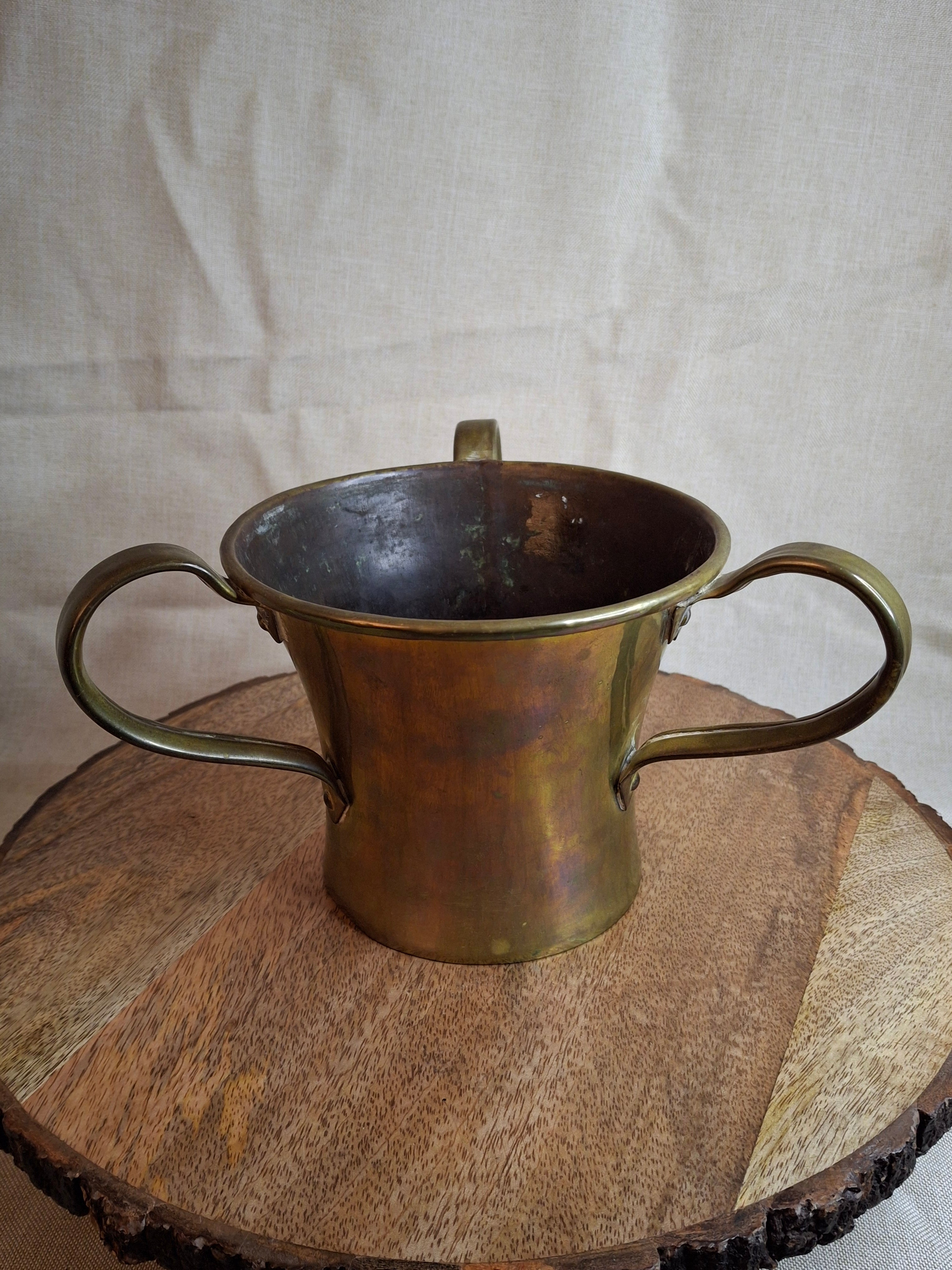 Antique 19th Century Imperial Russian Brass 3-Handle Negel Vasser Netilat Yadayim Wash Laver Cup Judaica