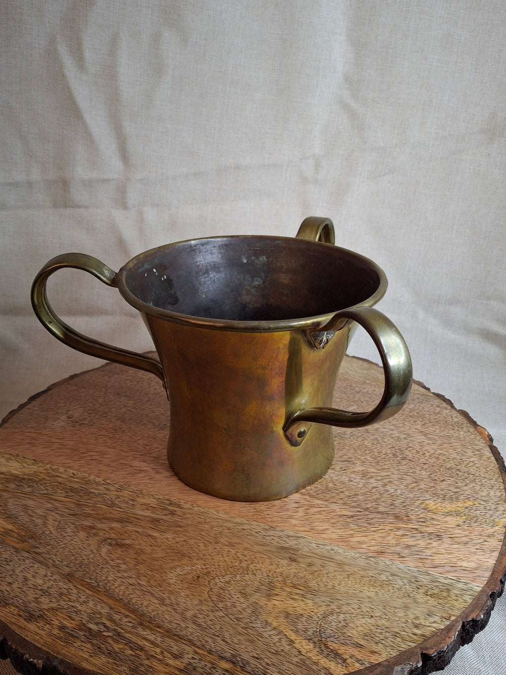 Antique 19th Century Imperial Russian Brass 3-Handle Negel Vasser Netilat Yadayim Wash Laver Cup Judaica