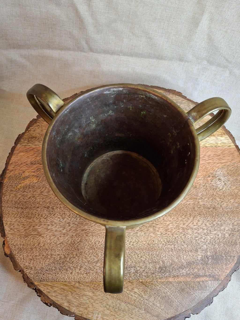 Antique 19th Century Imperial Russian Brass 3-Handle Negel Vasser Netilat Yadayim Wash Laver Cup Judaica
