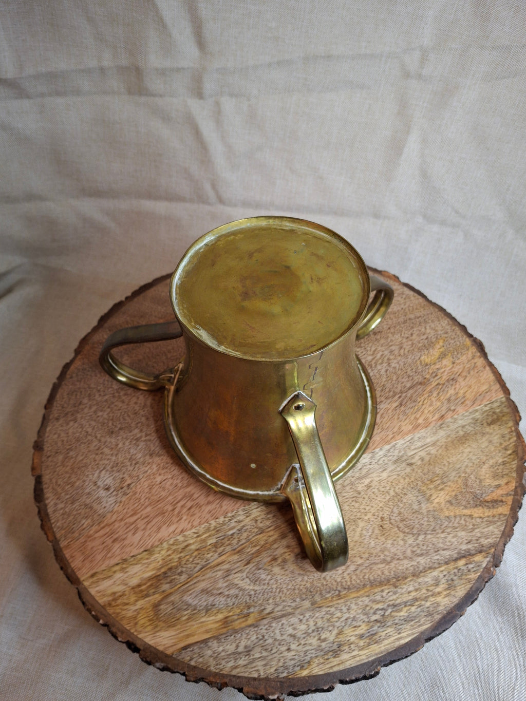 Antique 19th Century Imperial Russian Brass 3-Handle Negel Vasser Netilat Yadayim Wash Laver Cup Judaica