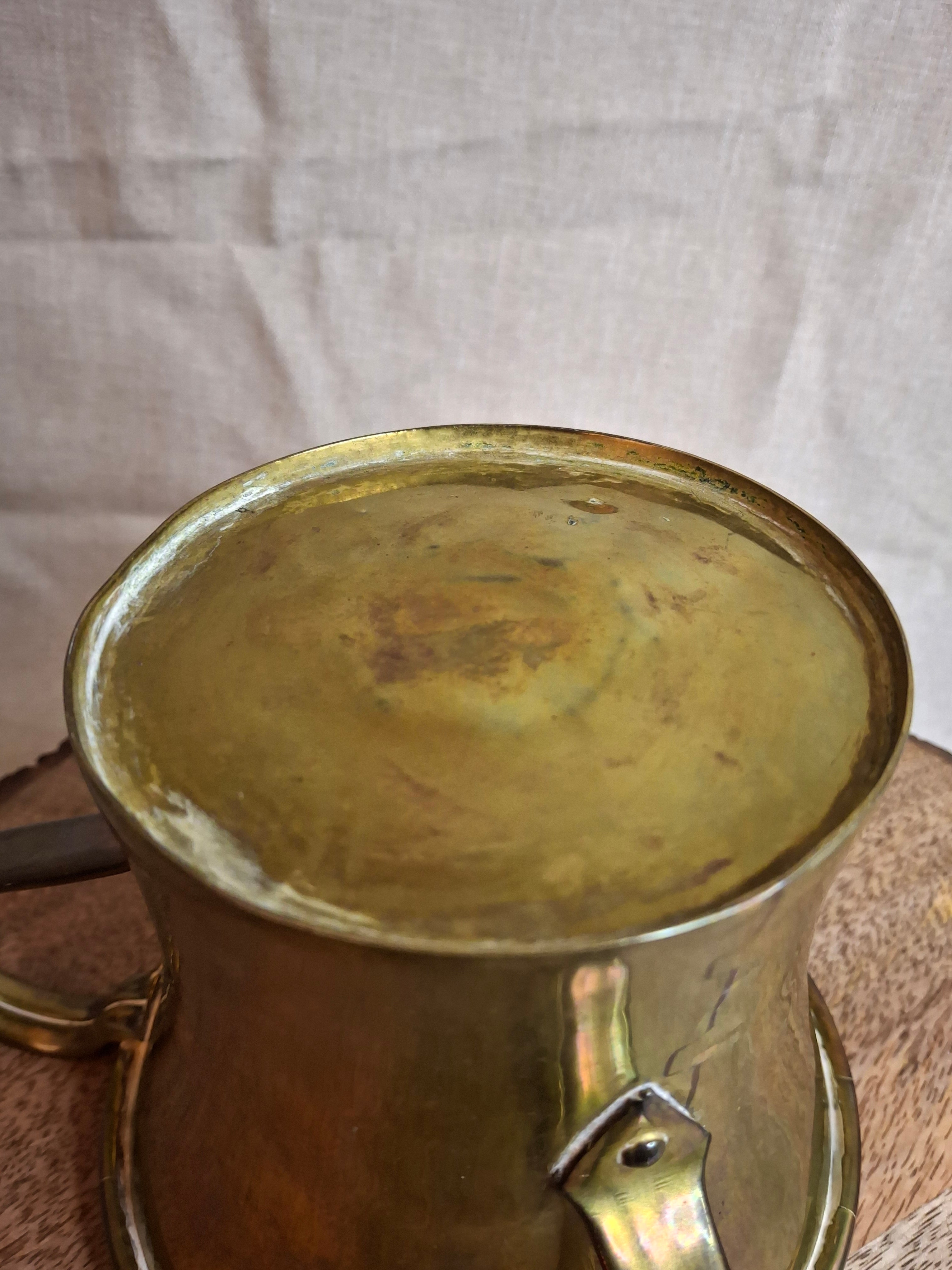 Antique 19th Century Imperial Russian Brass 3-Handle Negel Vasser Netilat Yadayim Wash Laver Cup Judaica