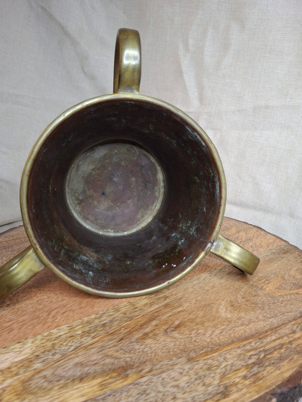 Antique 19th Century Imperial Russian Brass 3-Handle Negel Vasser Netilat Yadayim Wash Laver Cup Judaica