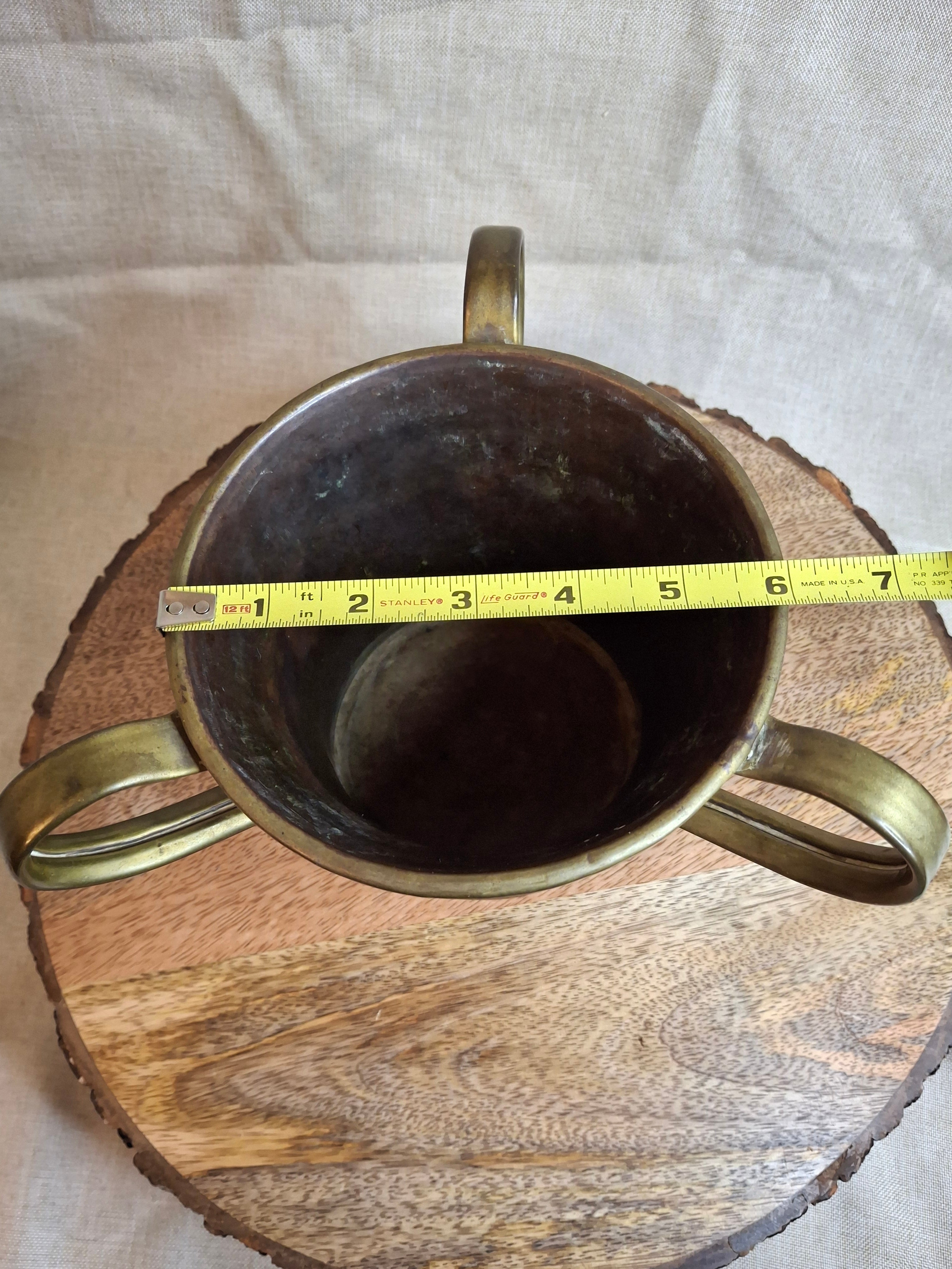 Antique 19th Century Imperial Russian Brass 3-Handle Negel Vasser Netilat Yadayim Wash Laver Cup Judaica