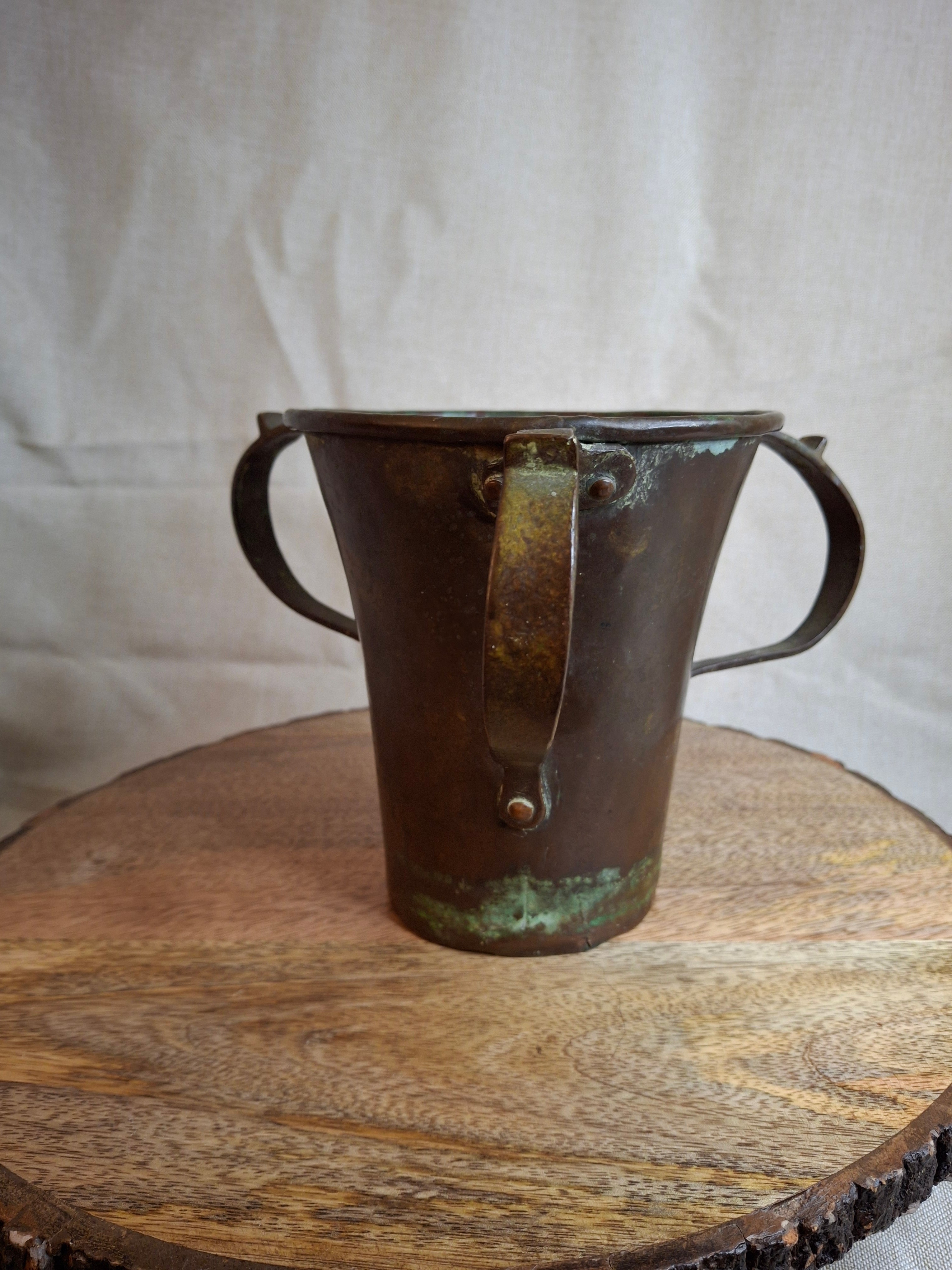 Antique Russian Imperial Copper Netilat Yadayim Cup 3 Handle Judaica Moscow Mark