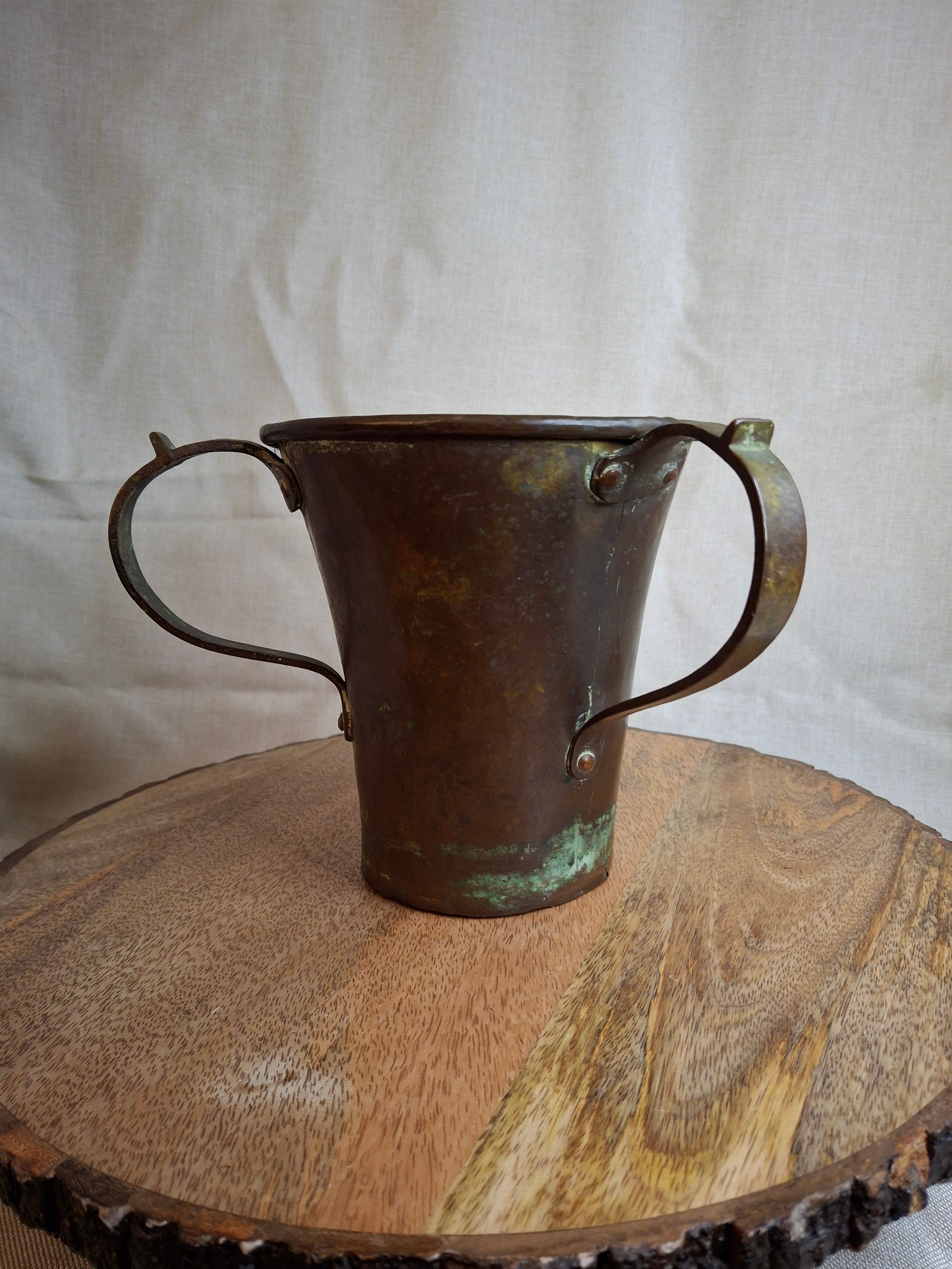 Antique Russian Imperial Copper Netilat Yadayim Cup 3 Handle Judaica Moscow Mark