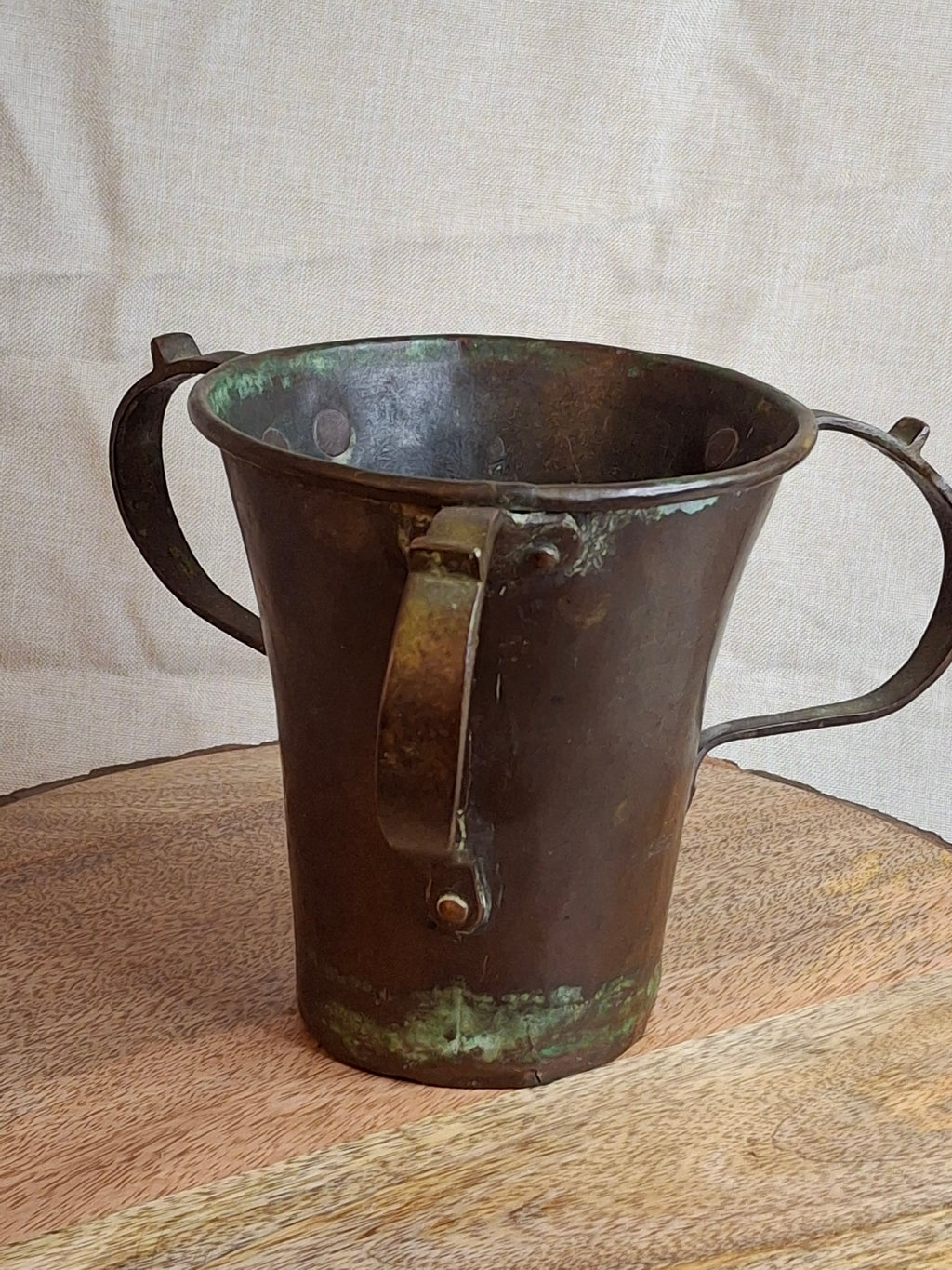 Antique Russian Imperial Copper Netilat Yadayim Cup 3 Handle Judaica Moscow Mark