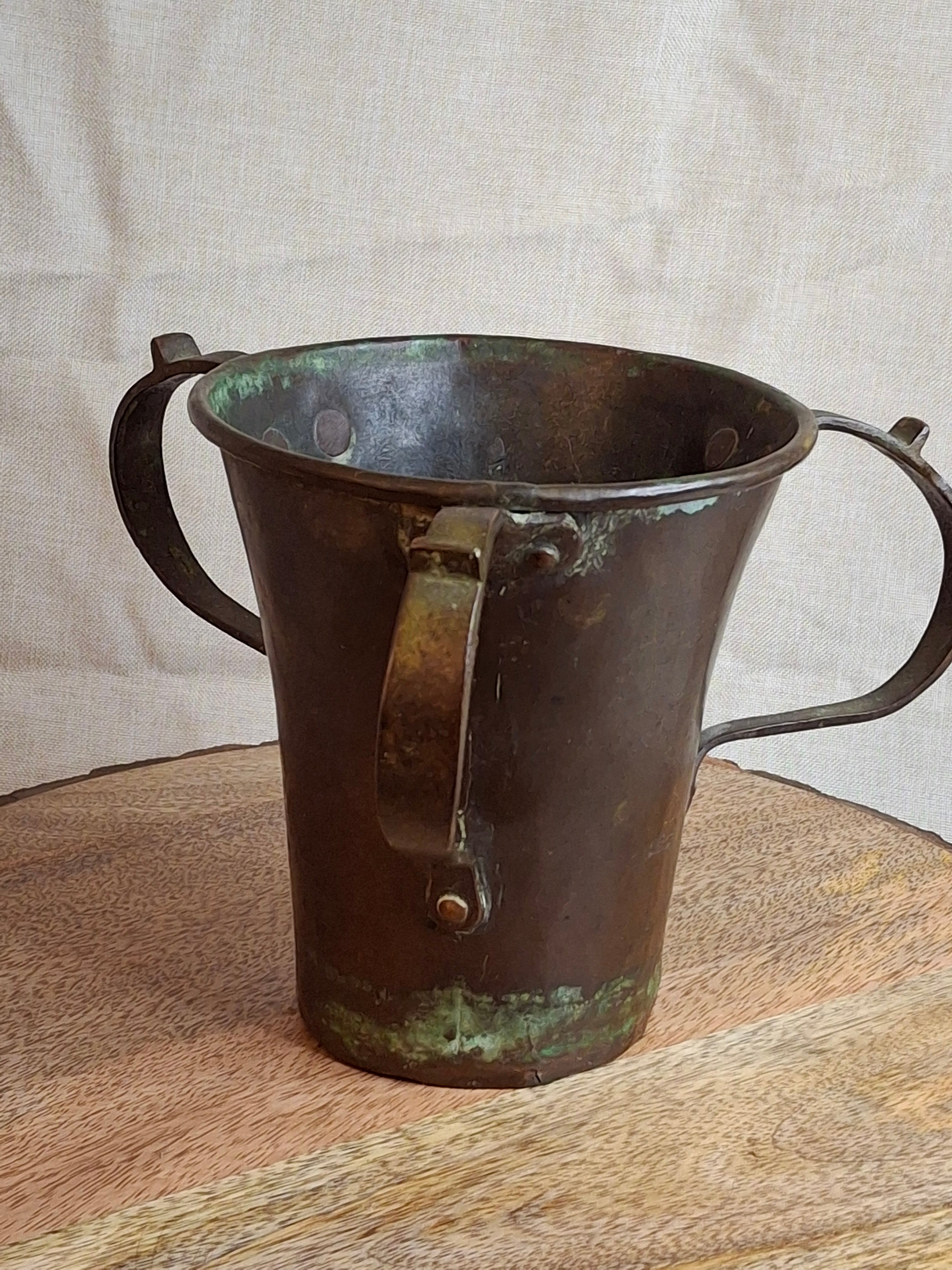 Antique Russian Imperial Copper Netilat Yadayim Cup 3 Handle Judaica Moscow Mark