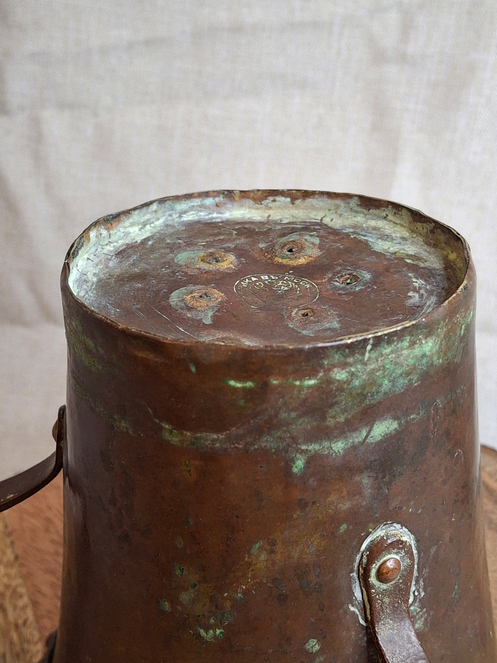 Antique Russian Imperial Copper Netilat Yadayim Cup 3 Handle Judaica Moscow Mark
