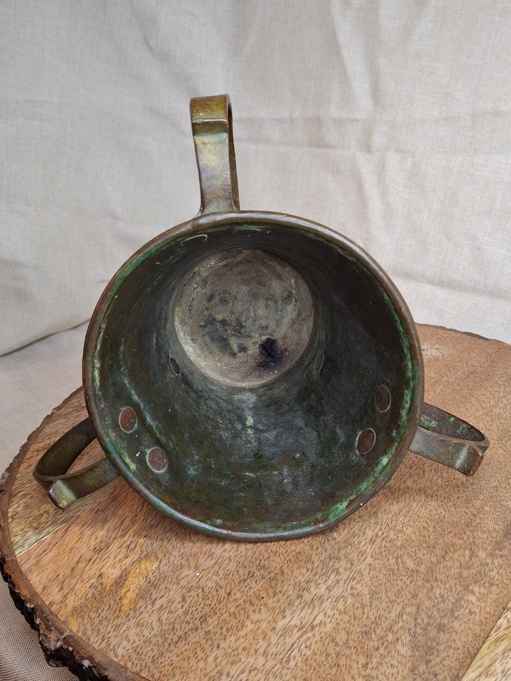 Antique Russian Imperial Copper Netilat Yadayim Cup 3 Handle Judaica Moscow Mark