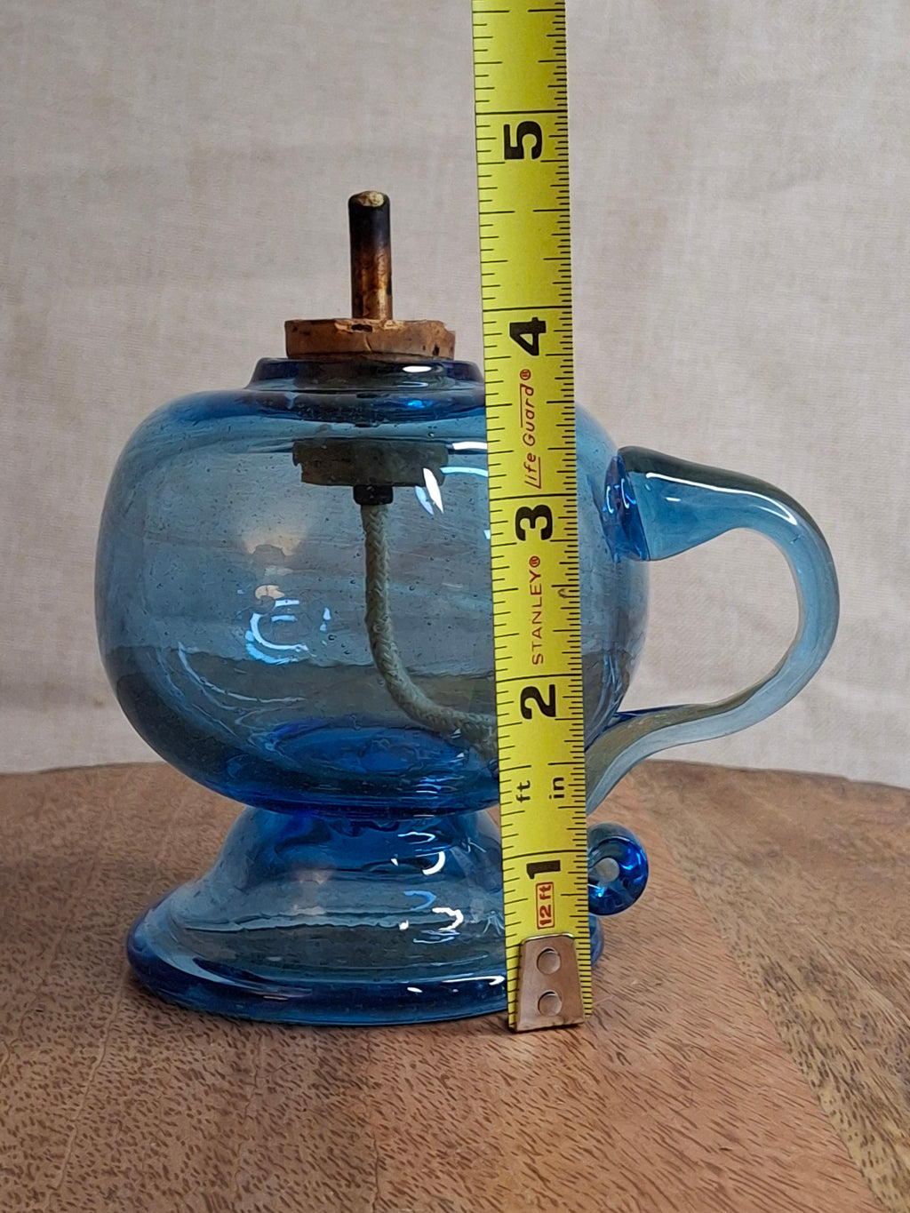 F. Steubens Hand Blown Blue Glass Sparking Lamp Cork Burner Signed 1987 WVC