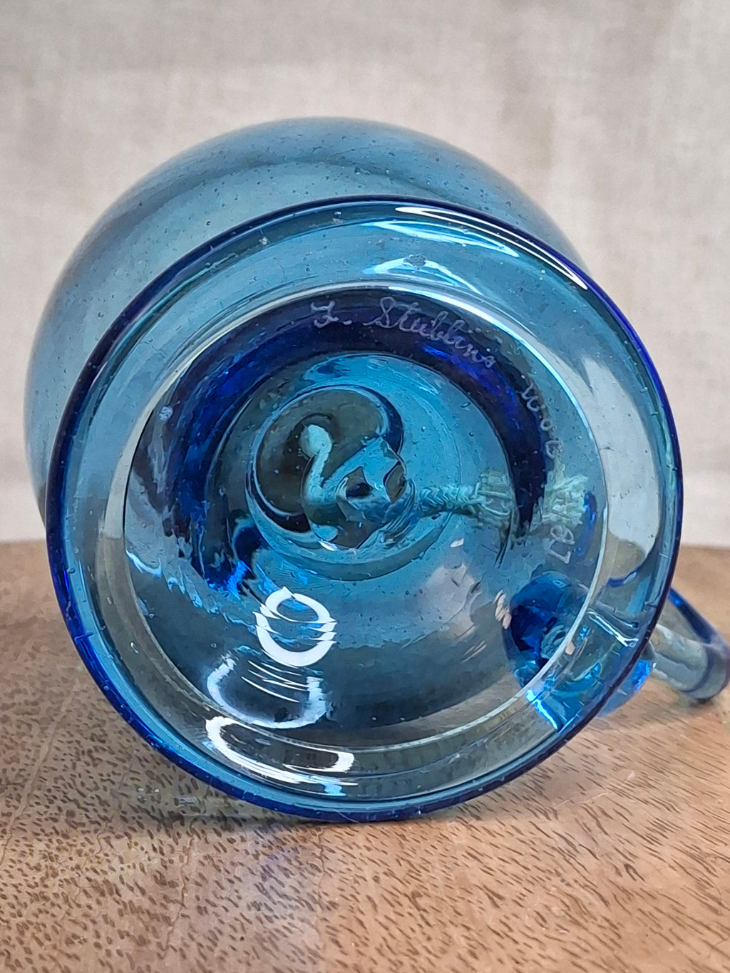 F. Steubens Hand Blown Blue Glass Sparking Lamp Cork Burner Signed 1987 WVC