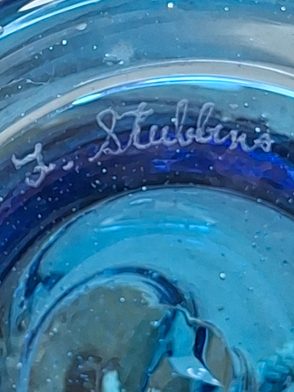 F. Steubens Hand Blown Blue Glass Sparking Lamp Cork Burner Signed 1987 WVC