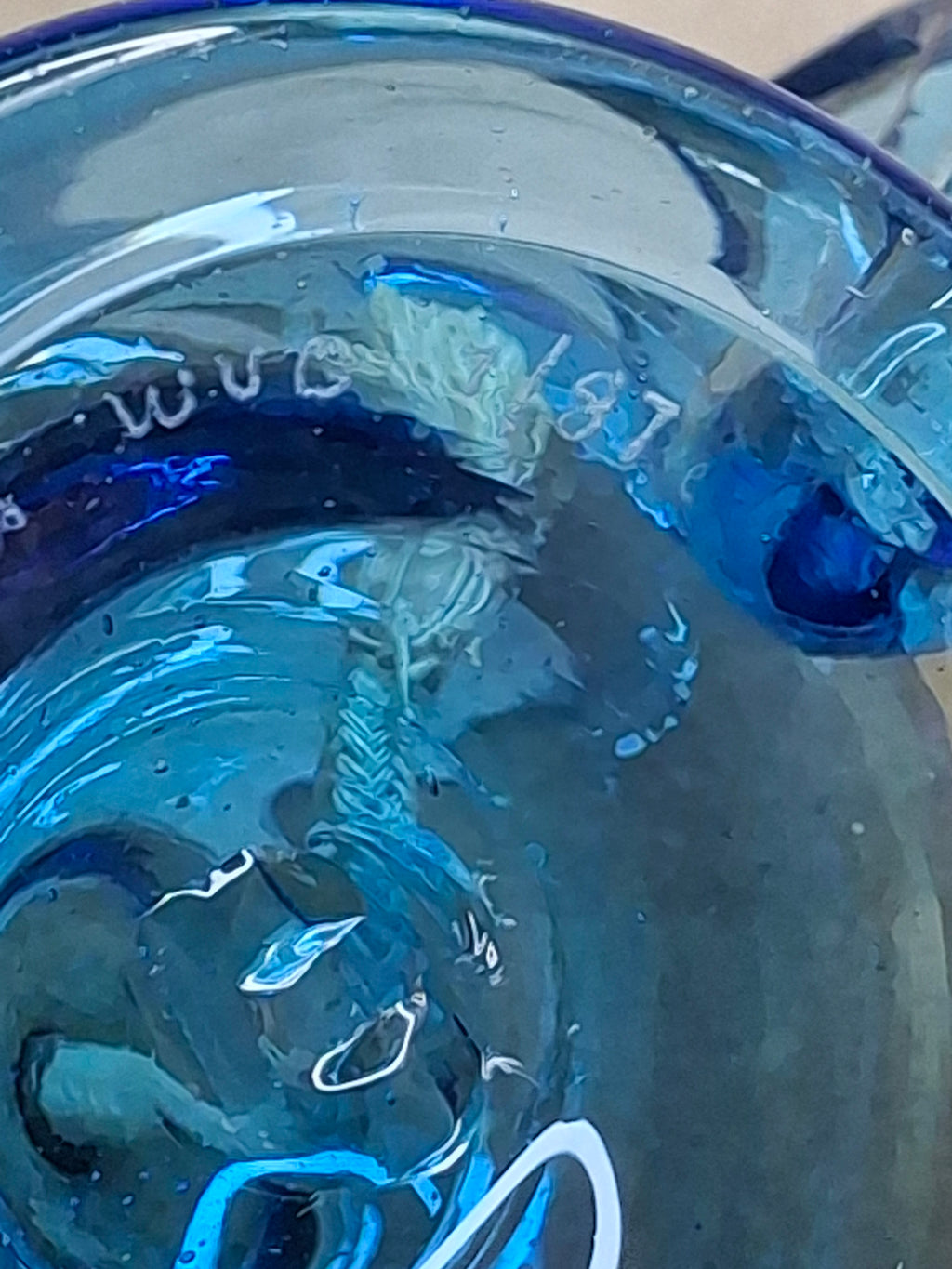 F. Steubens Hand Blown Blue Glass Sparking Lamp Cork Burner Signed 1987 WVC
