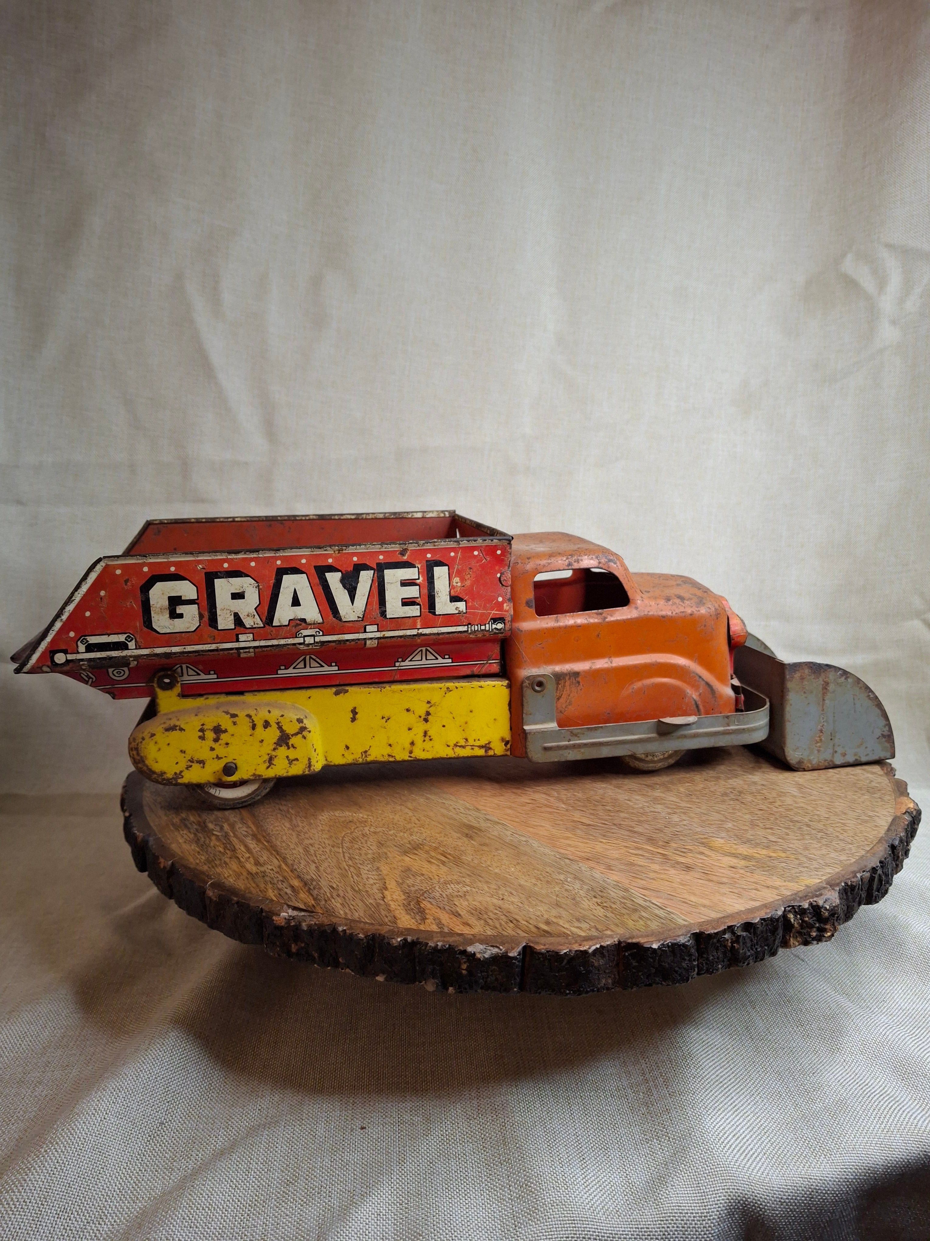 Vintage 1940s-1950s Marx Tin Litho Sand & Gravel Dump Truck with Plow - USA Made