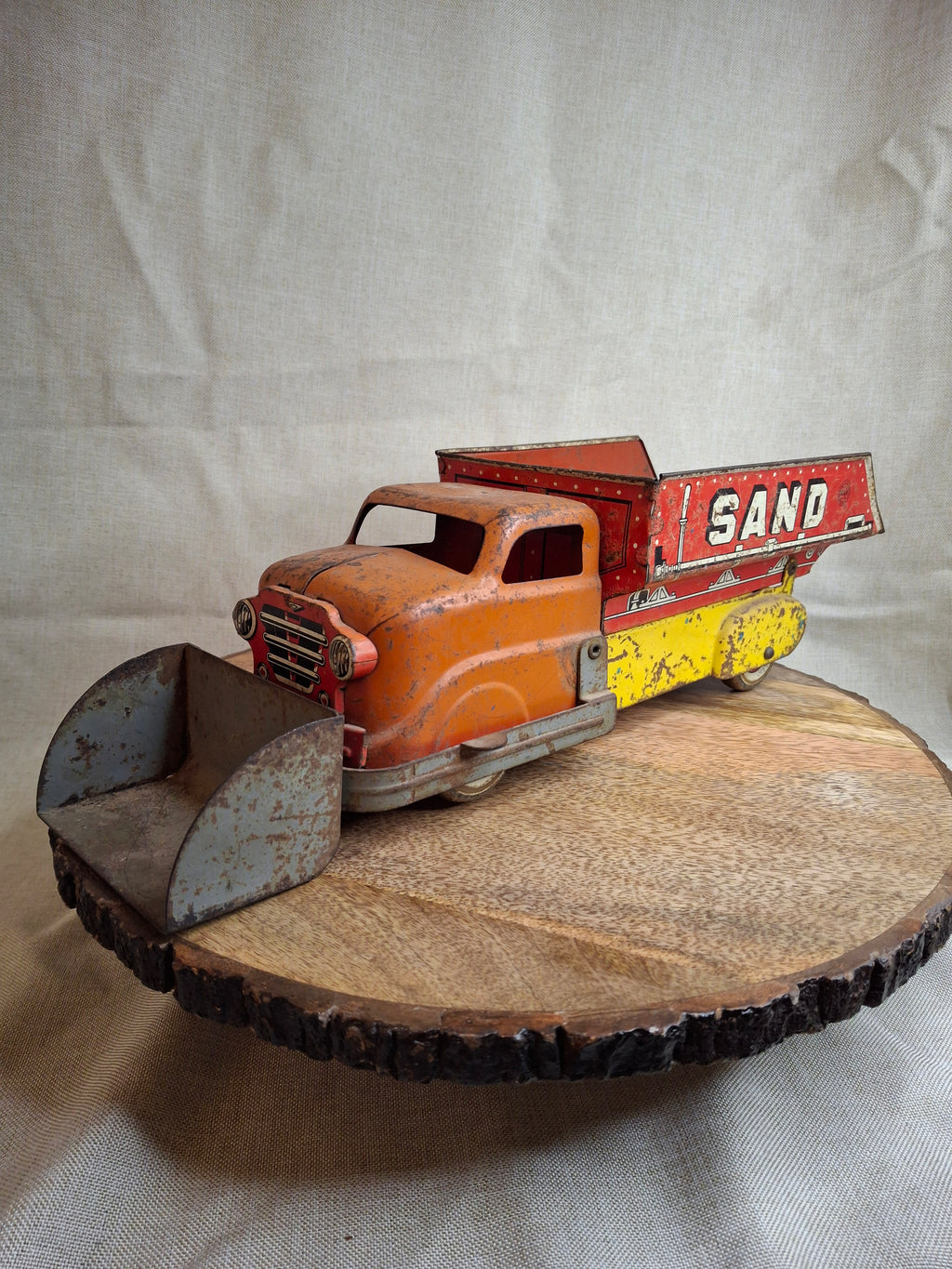 Vintage 1940s-1950s Marx Tin Litho Sand & Gravel Dump Truck with Plow - USA Made