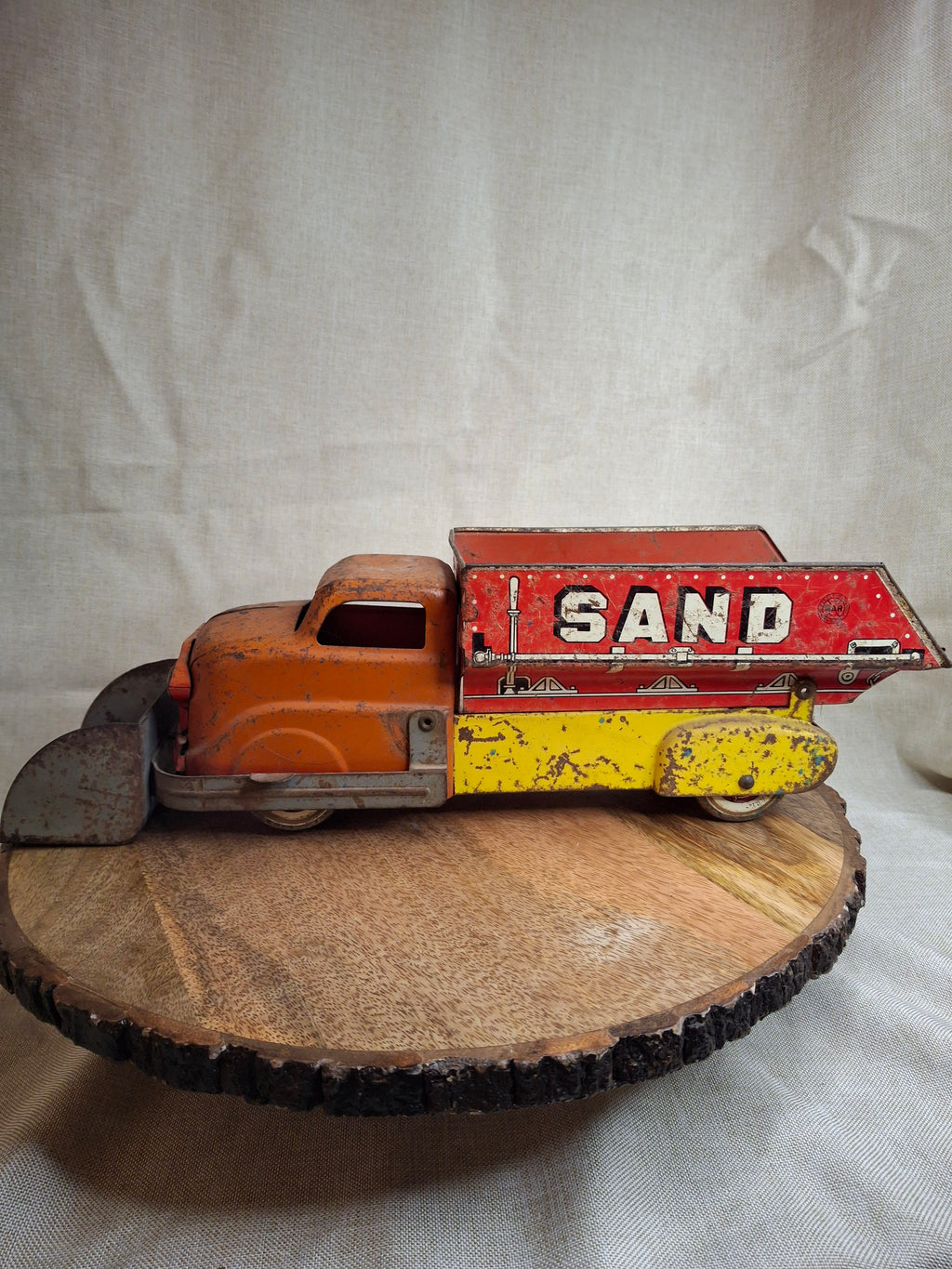 Vintage 1940s-1950s Marx Tin Litho Sand & Gravel Dump Truck with Plow - USA Made