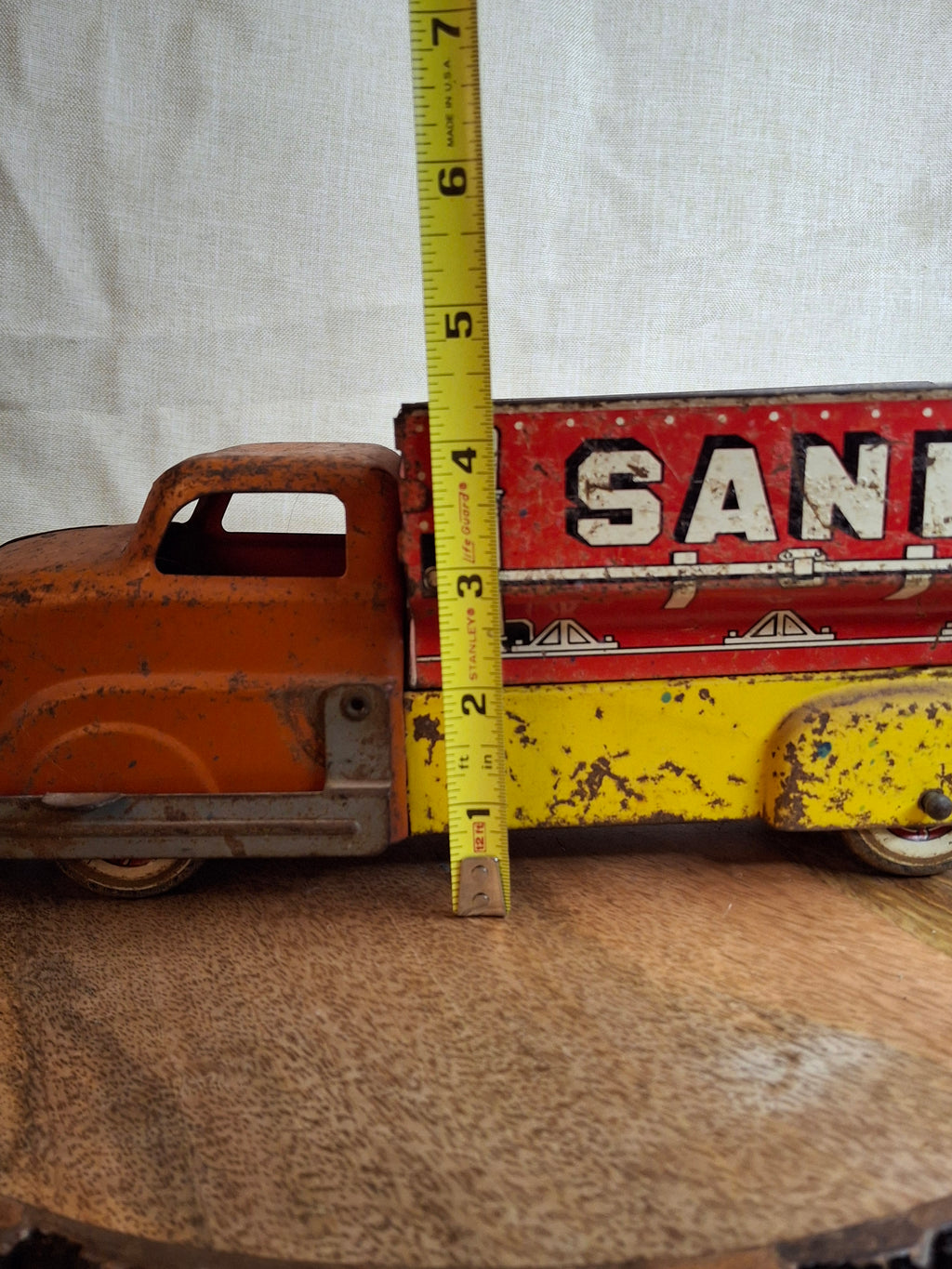 Vintage 1940s-1950s Marx Tin Litho Sand & Gravel Dump Truck with Plow - USA Made