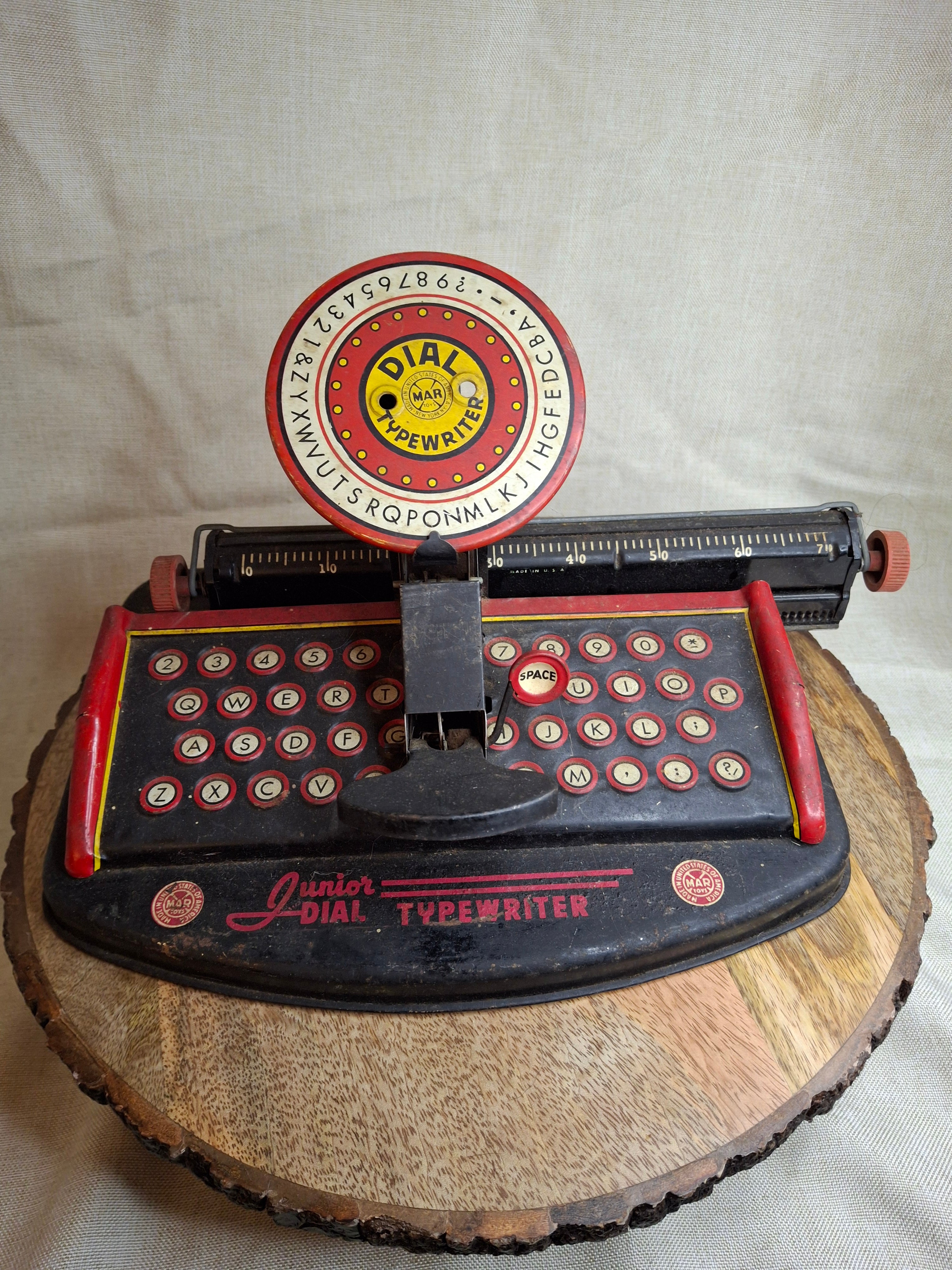 Vintage Marx Junior Dial Toy Typewriter - 1940s/50s Tin Lithograph - Working