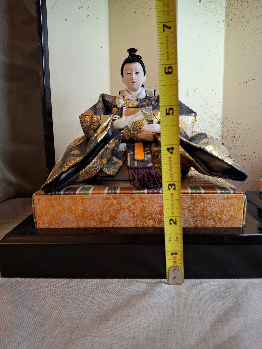 Vintage Japanese Hinamatsuri Doll Set Sanwa Doll Co Shizuoka Emperor Empress Hina-Ningyo with Folding Screen & Accessories