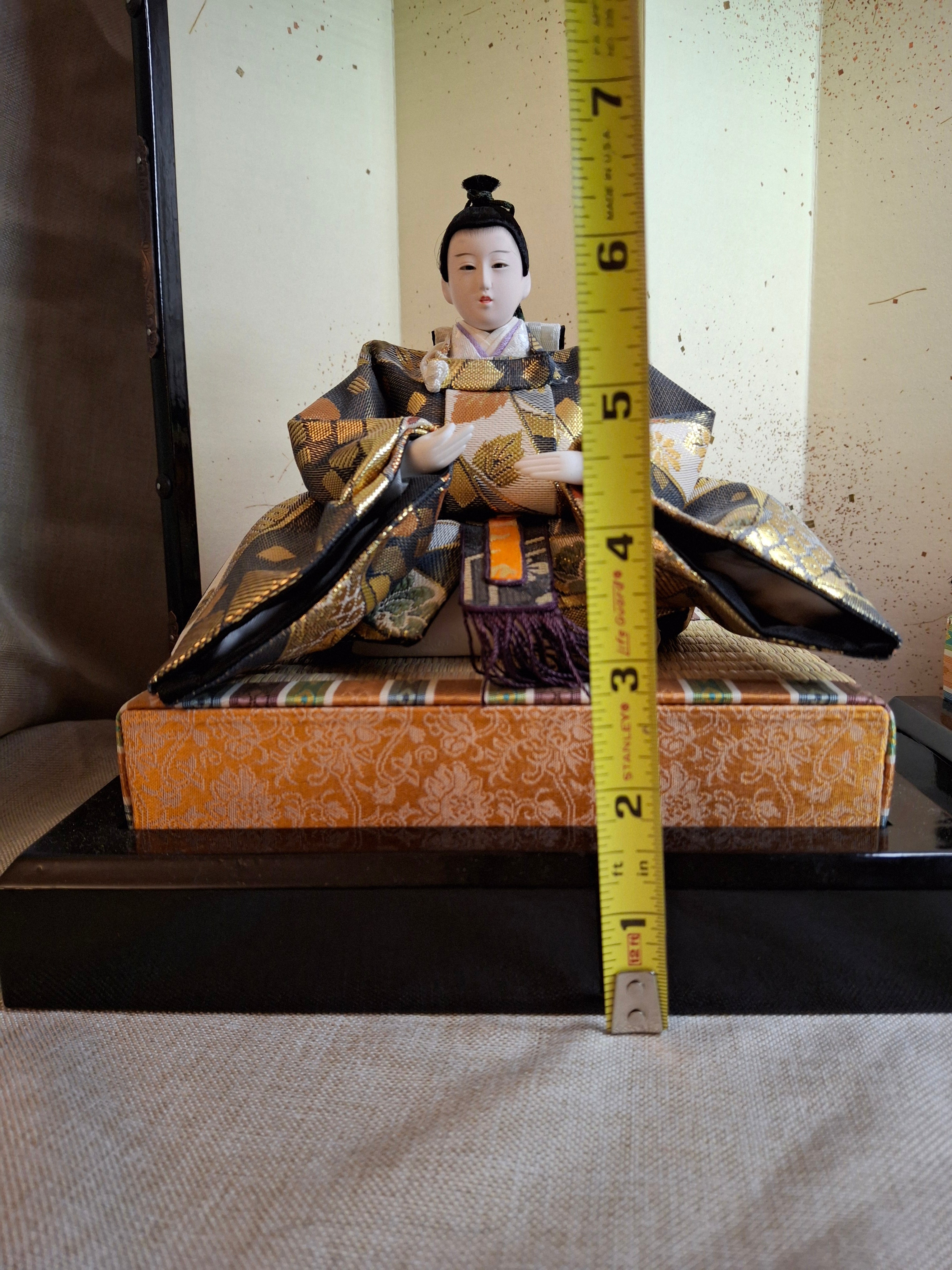 Vintage Japanese Hinamatsuri Doll Set Sanwa Doll Co Shizuoka Emperor Empress Hina-Ningyo with Folding Screen & Accessories