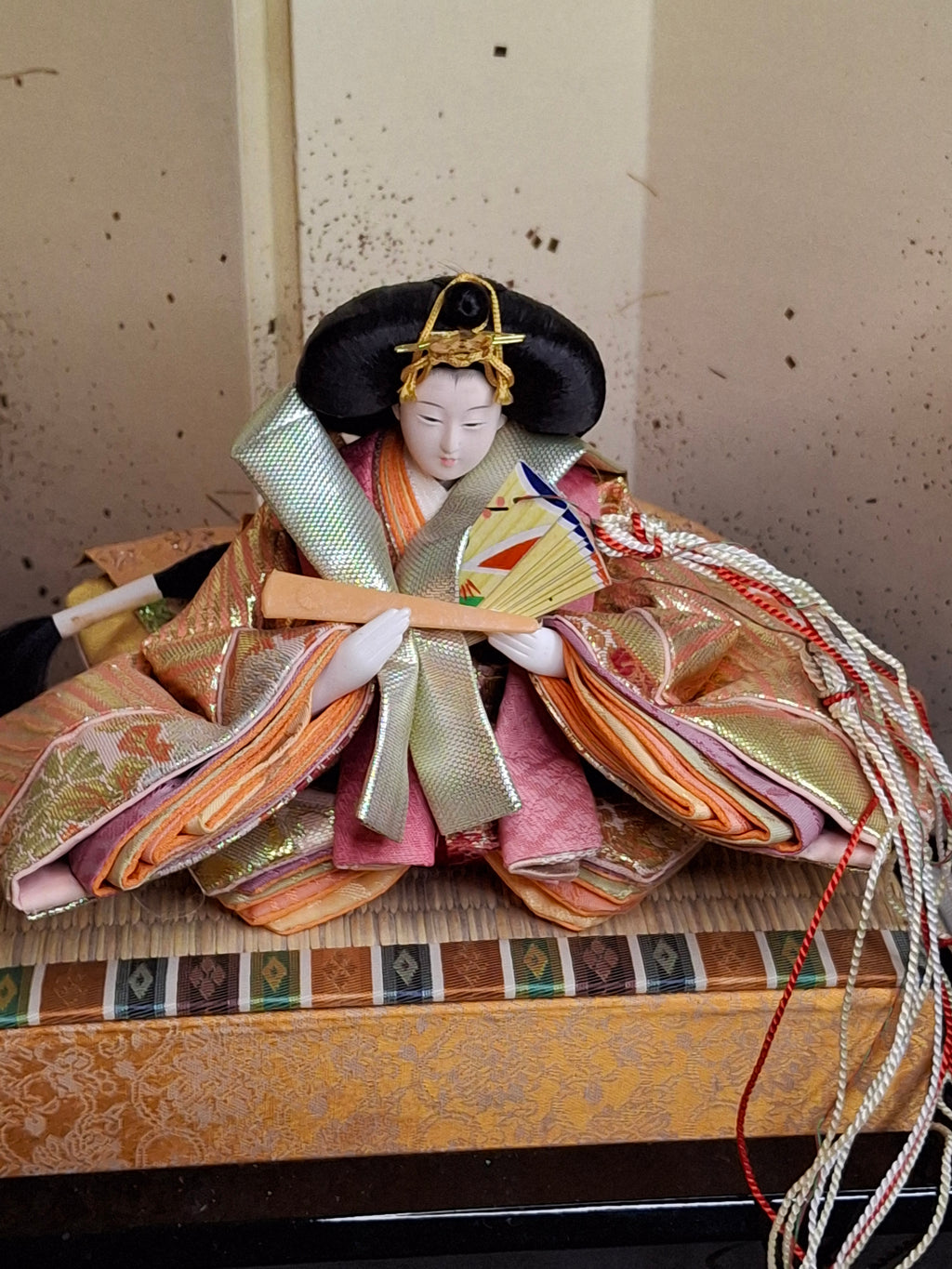 Vintage Japanese Hinamatsuri Doll Set Sanwa Doll Co Shizuoka Emperor Empress Hina-Ningyo with Folding Screen & Accessories
