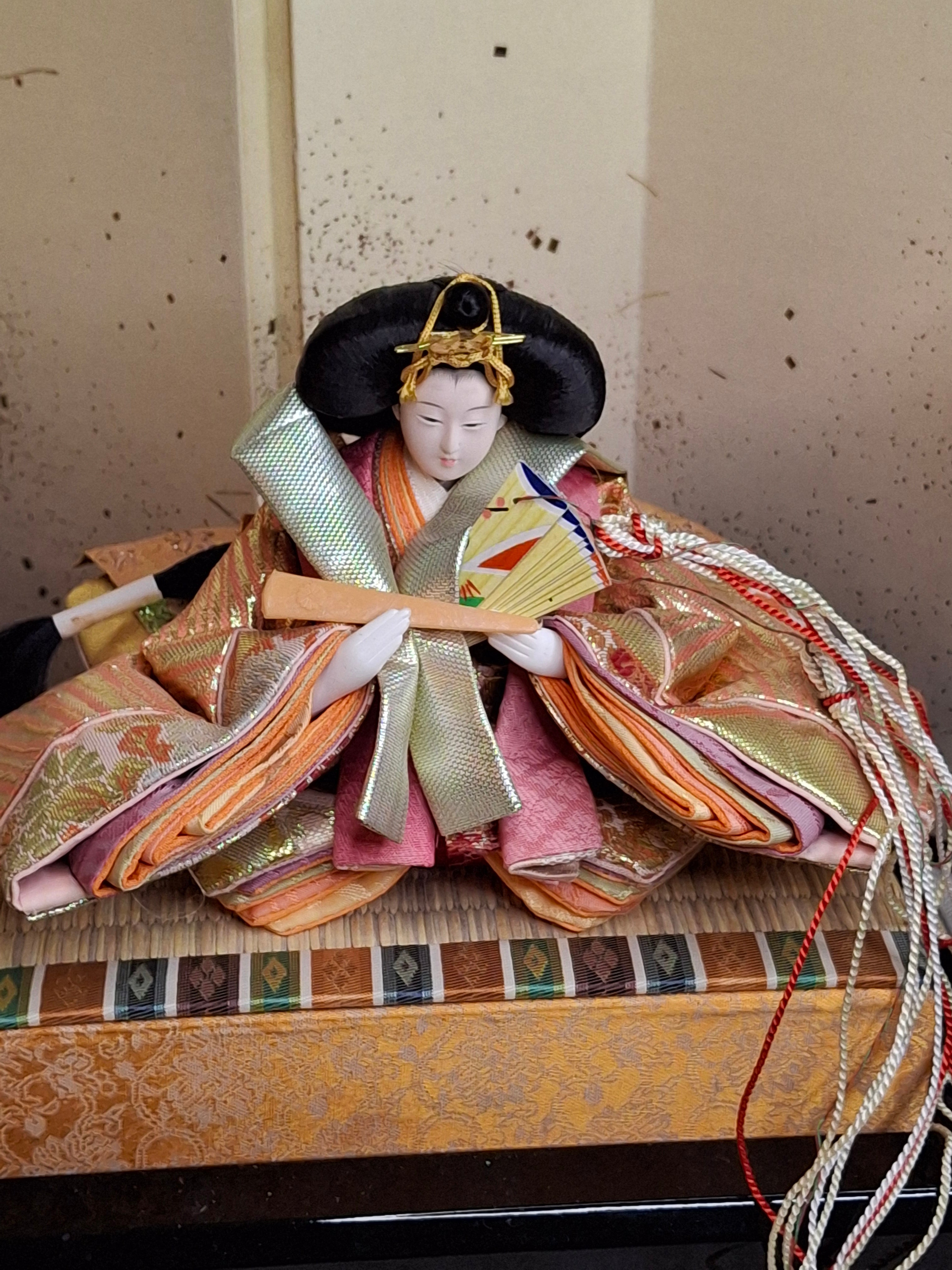 Vintage Japanese Hinamatsuri Doll Set Sanwa Doll Co Shizuoka Emperor Empress Hina-Ningyo with Folding Screen & Accessories