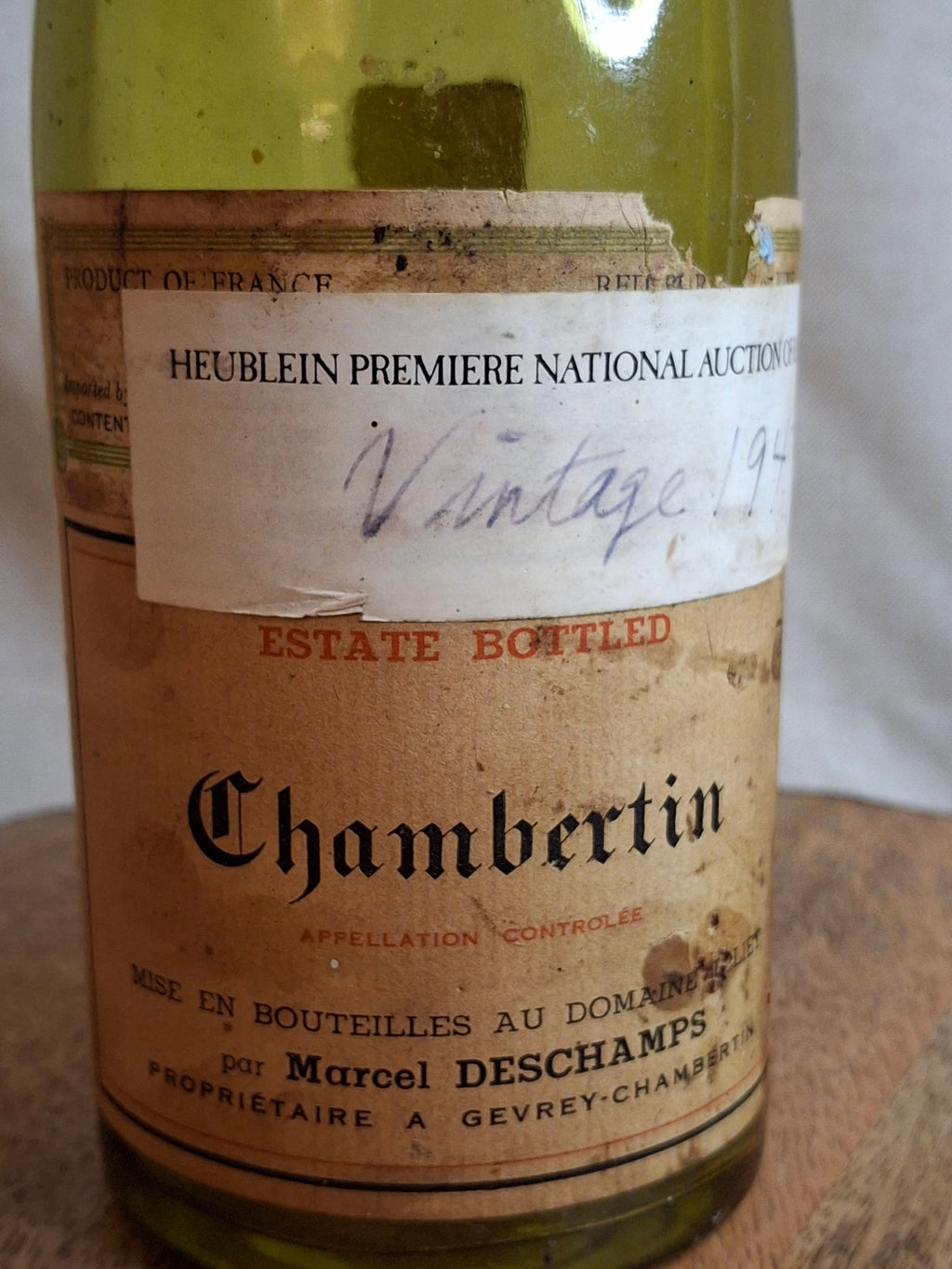 Vintage Empty 1947 Chambertin Wine Bottle - Heublein Rare Wine Auction Provenance