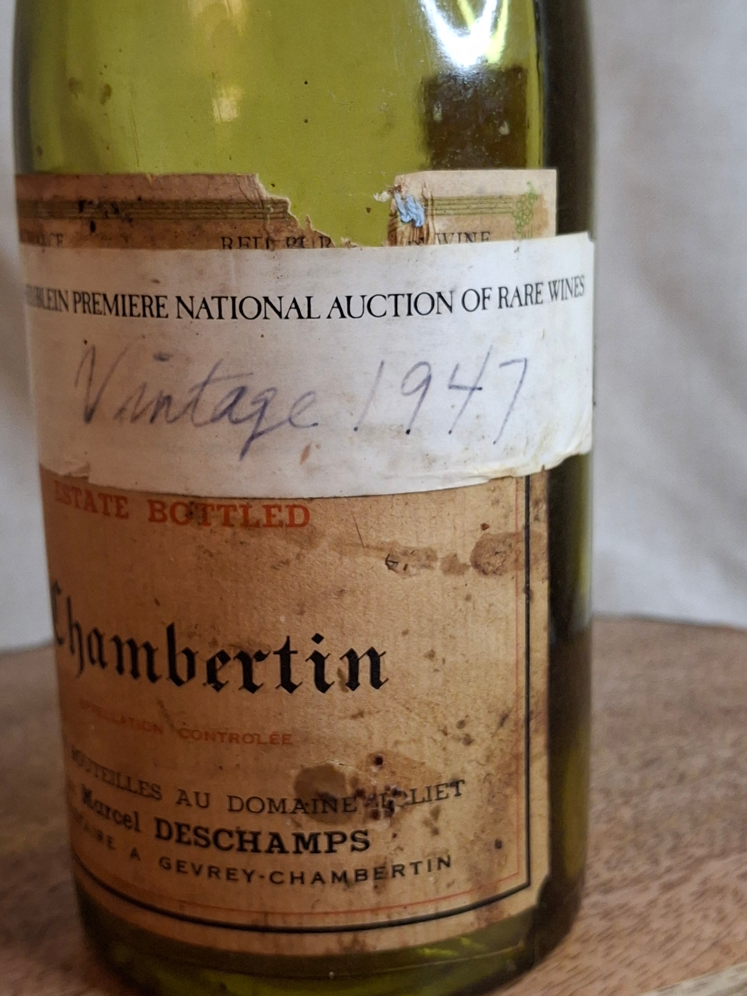 Vintage Empty 1947 Chambertin Wine Bottle - Heublein Rare Wine Auction Provenance